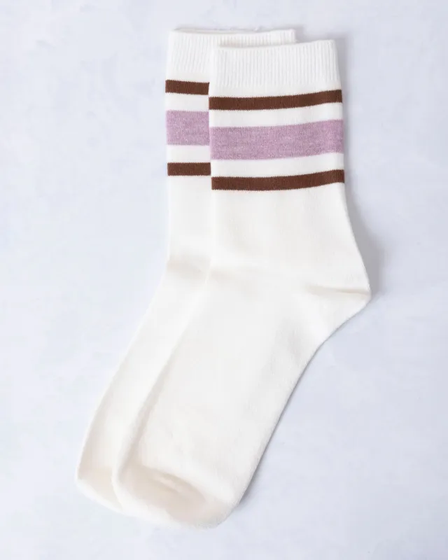 Deep Lavender - Retro Stripe Style Crew Socks - Leto Accessories sold by Printfresh