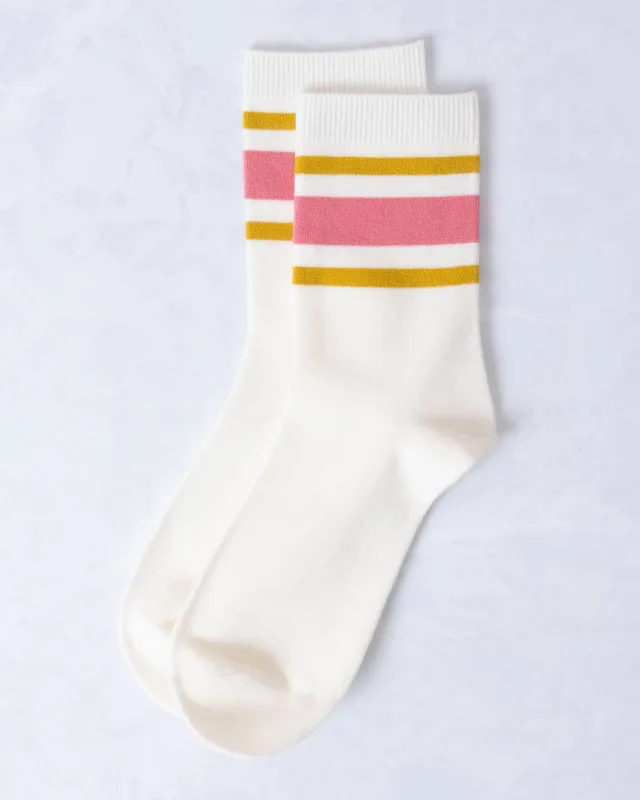 Rose Pink - Retro Stripe Style Crew Socks - Leto Accessories sold by Printfresh
