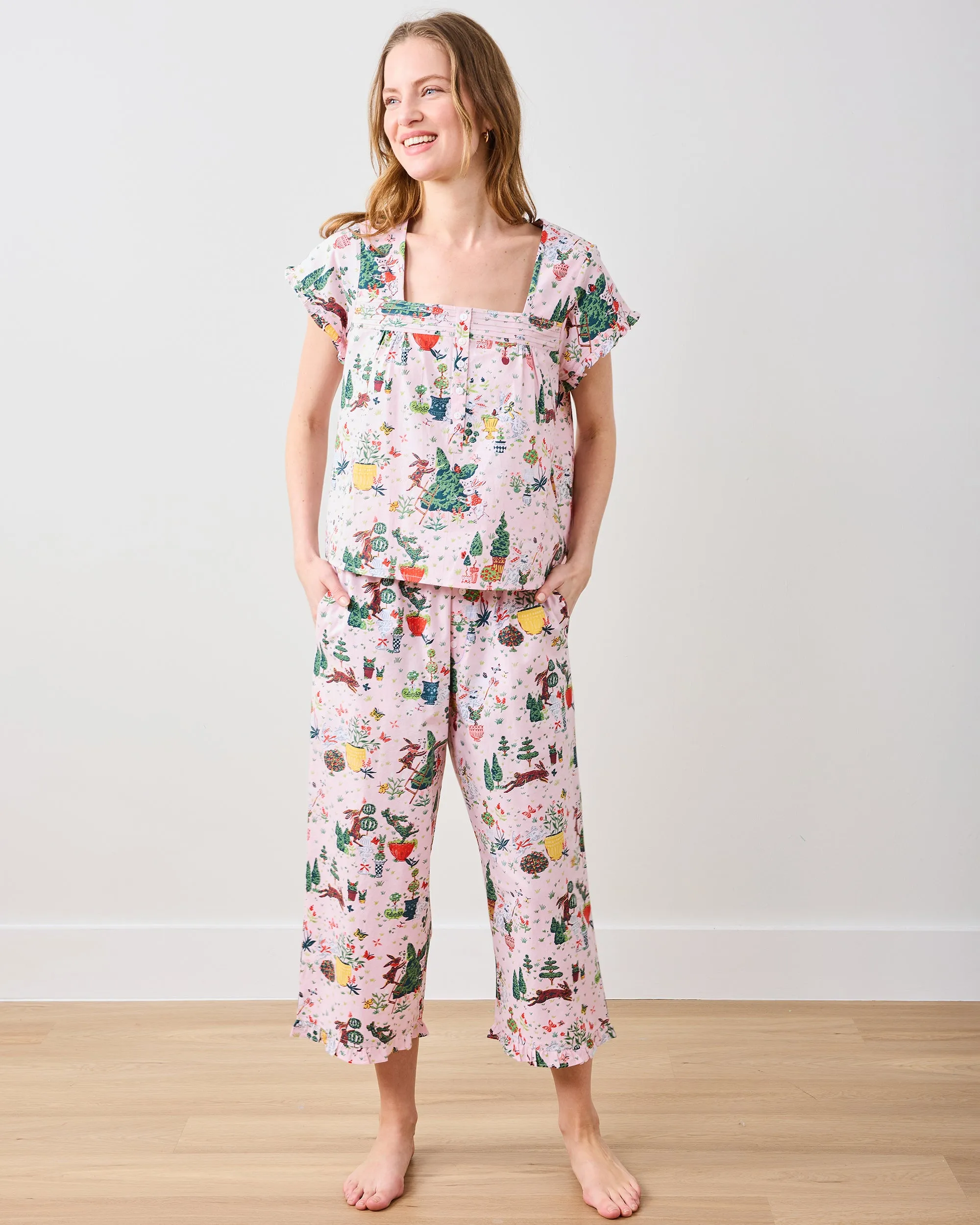 Rabbit Topiary - Pintuck Cropped Pant Set - Easter Pink sold by Printfresh product image thumbnail 2