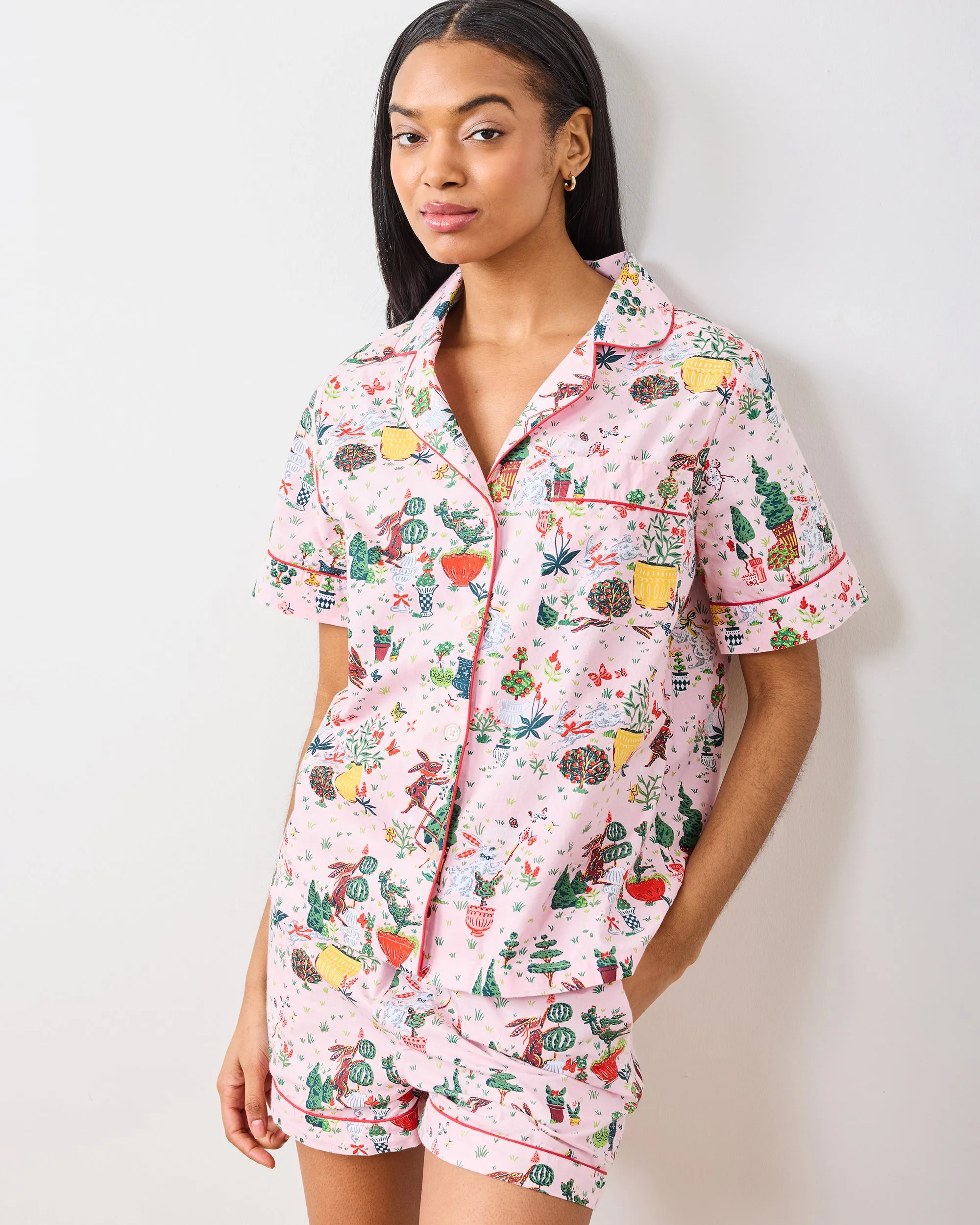 Rabbit Topiary - Short PJ Set - Easter Pink sold by Printfresh