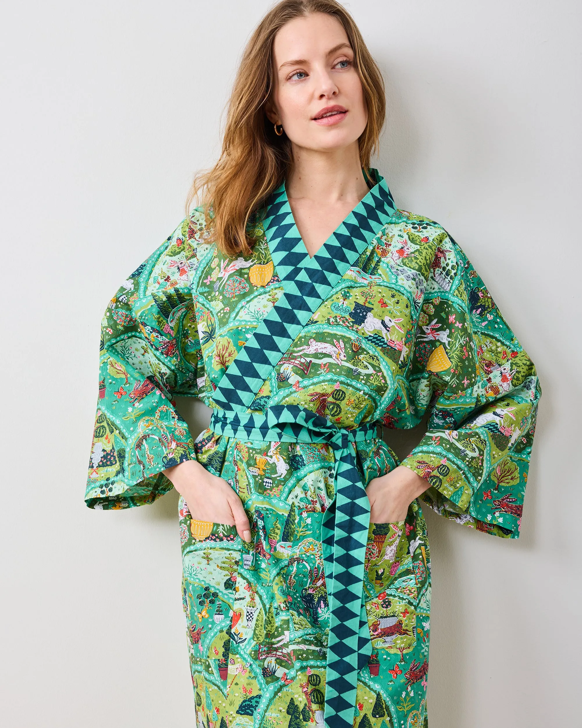 Rabbit Wonderland - Robe - Sage sold by Printfresh