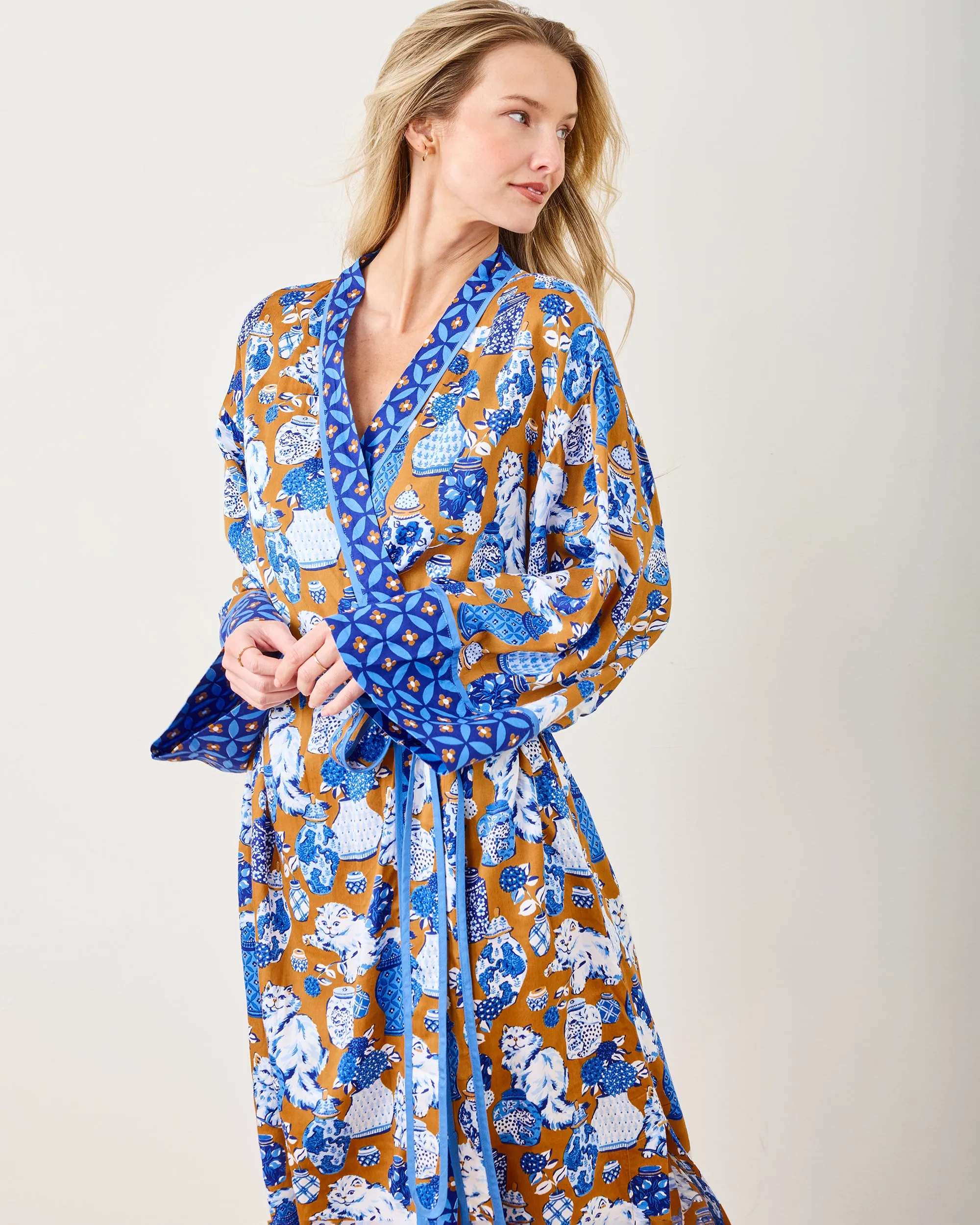Fancy Cat - Eco Satin Robe - Tobacco sold by Printfresh