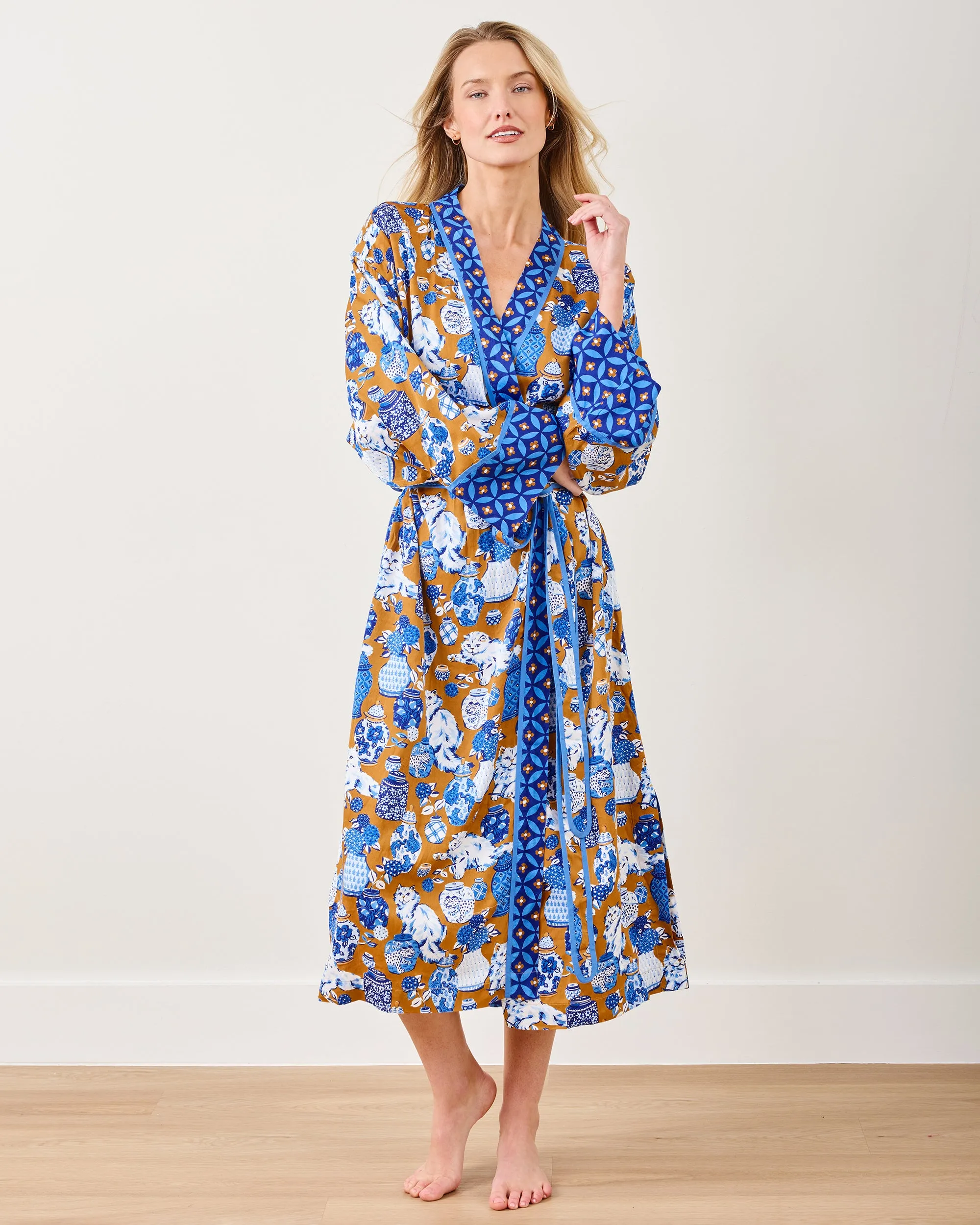 Fancy Cat - Eco Satin Robe - Tobacco sold by Printfresh product image thumbnail 2