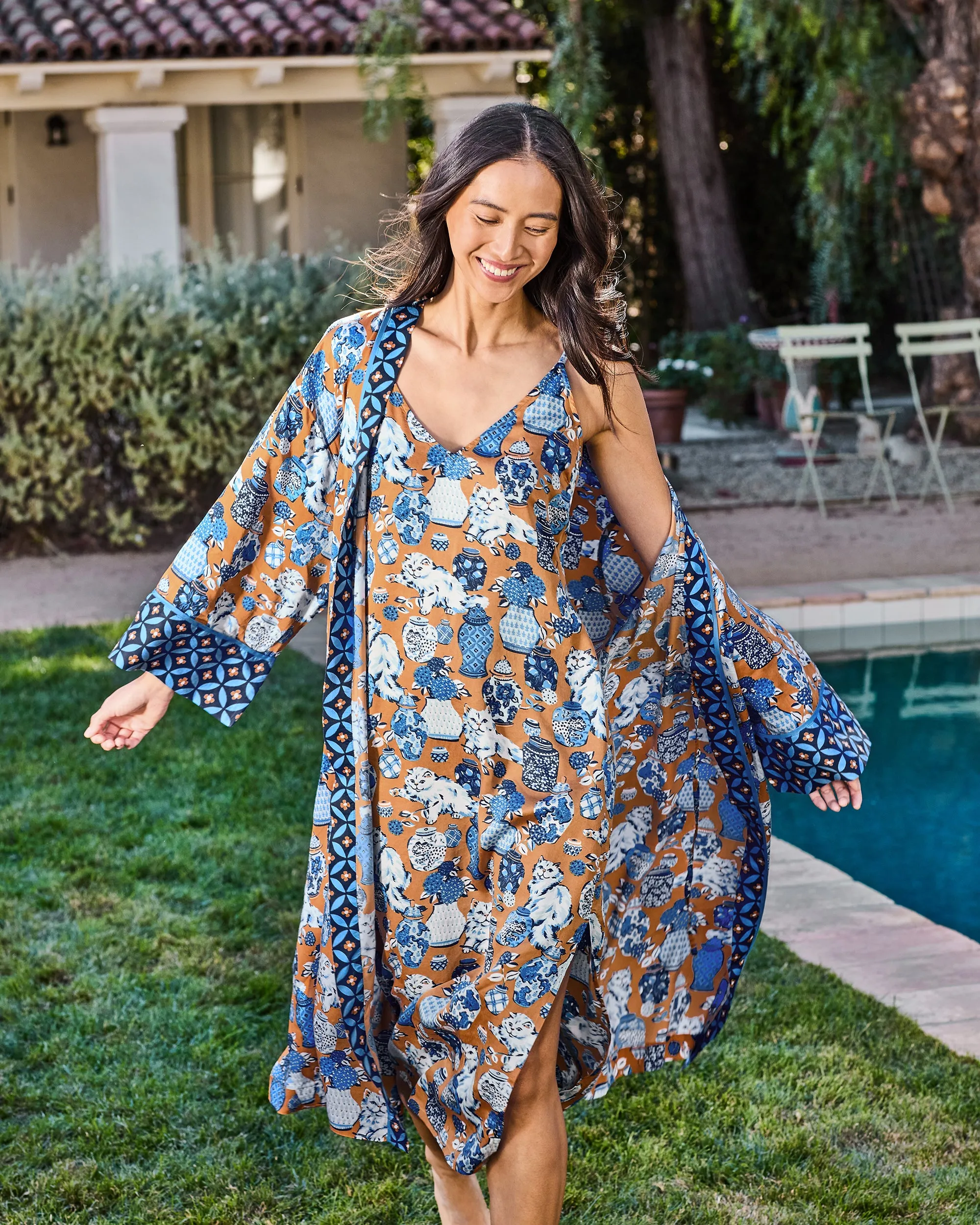 Fancy Cat - Eco Satin Chic To Sleep Nightie - Tobacco sold by Printfresh product image thumbnail 2