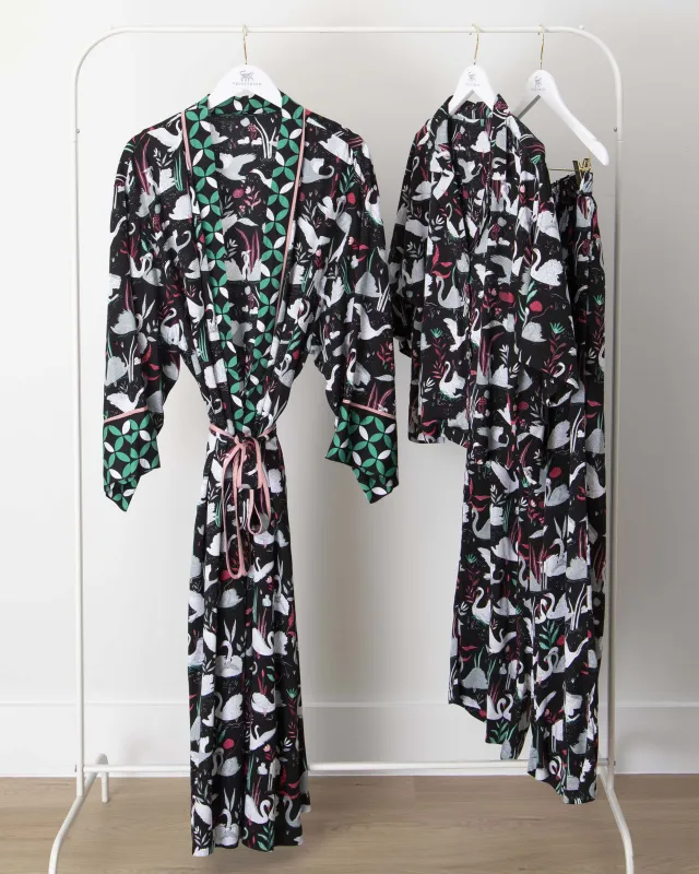 Enchanted Swans - Eco Satin Wildest Dreams & Robe Set - Starless Sky sold by Printfresh