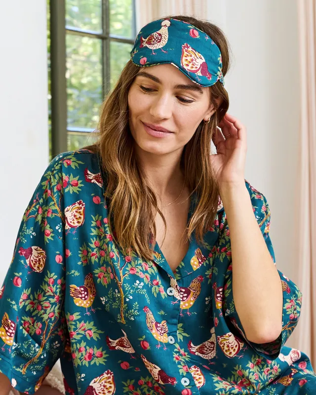 Hen House - Eco Satin Eye Mask - Navy sold by Printfresh