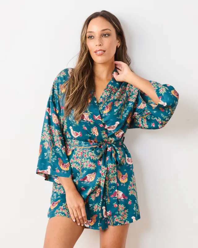 Hen House - Eco Satin Glam Mini Robe - Navy sold by Printfresh