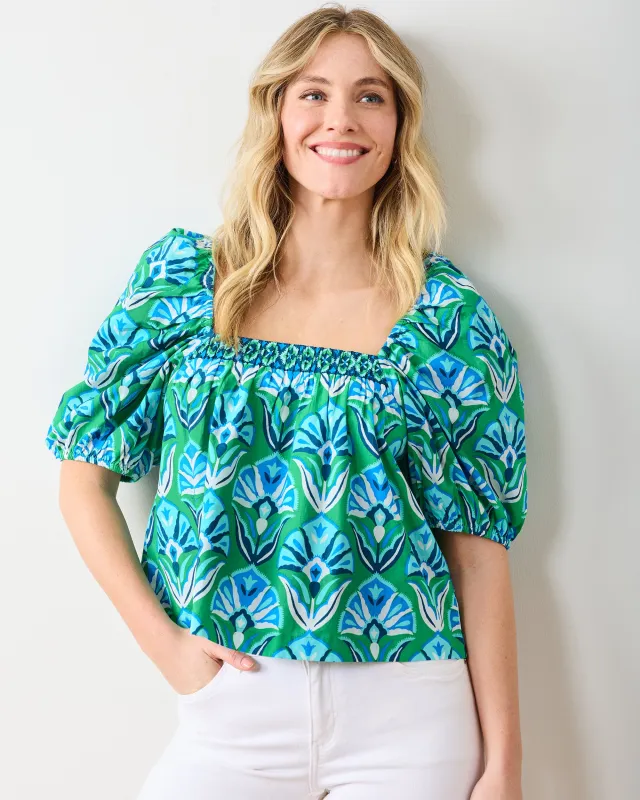 Geo Floral - Margot Blouse - Green Juice sold by Printfresh