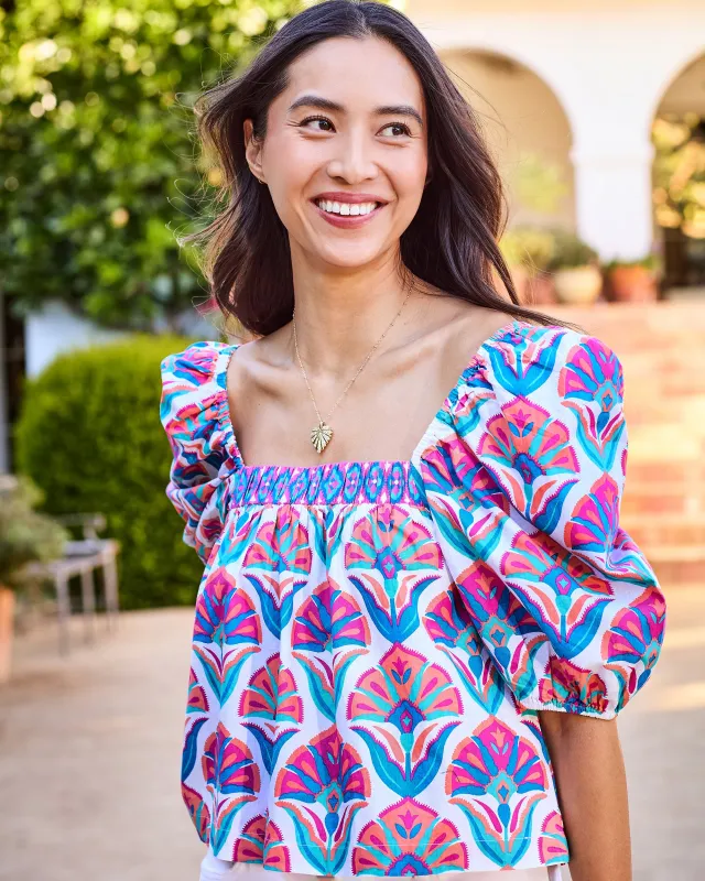 Geo Floral - Margot Blouse - Fuschia Cloud sold by Printfresh