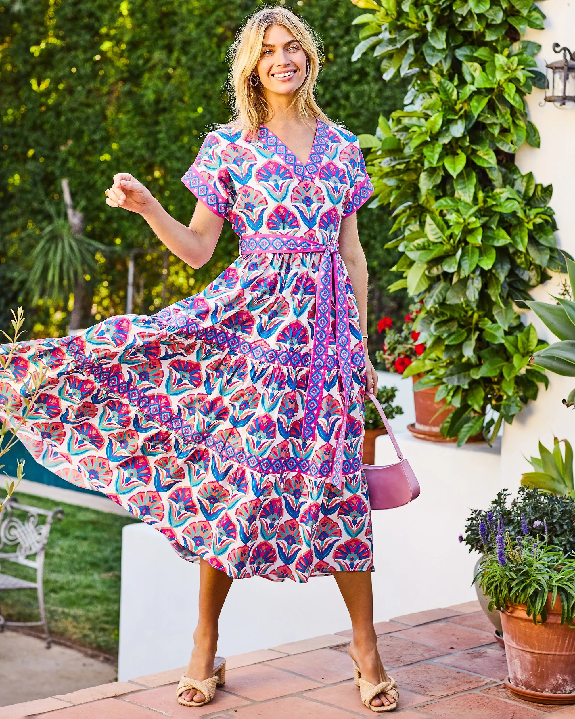 Geo Floral - Harbour Dress - Fuschia Cloud sold by Printfresh