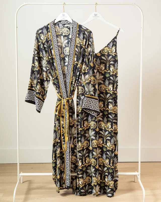 Untamed Tiger - Eco Satin Chic to Sleep Nightie & Robe Set - Gold Ink sold by Printfresh