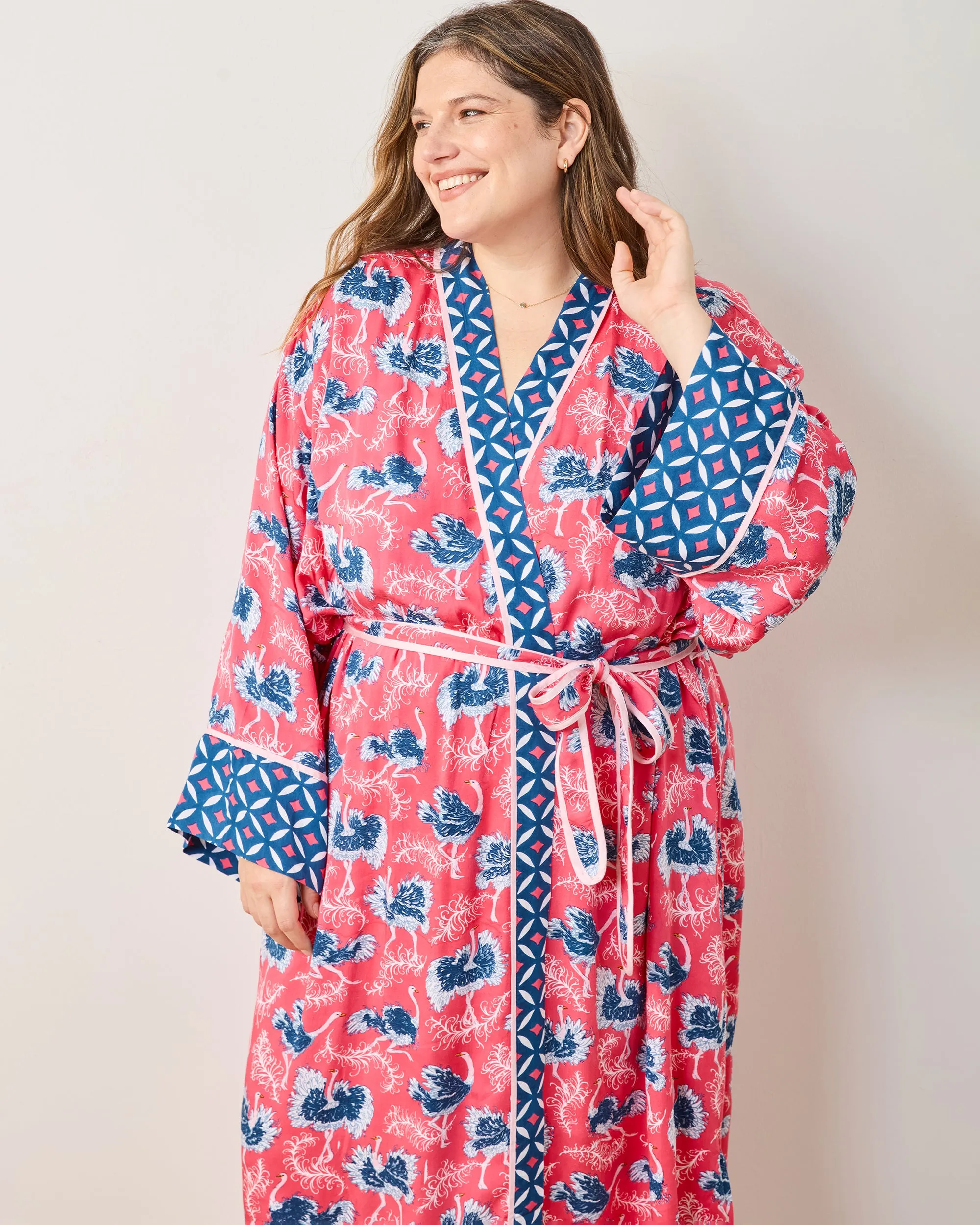 Ostrich Dance - Eco Satin Robe & Chic To Sleep Shortie - Fancy Pink sold by Printfresh product image thumbnail 2