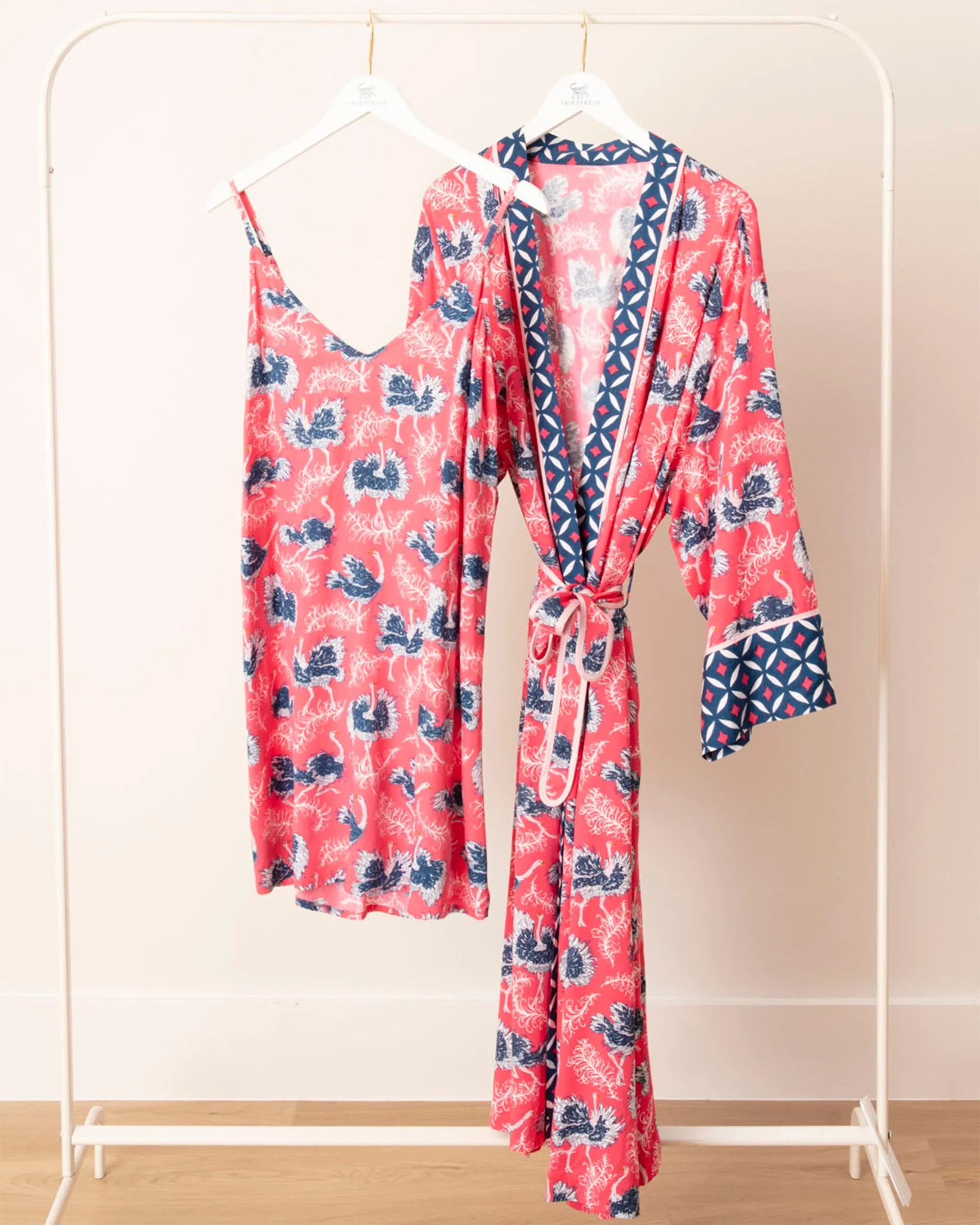 Ostrich Dance - Eco Satin Robe & Chic To Sleep Shortie - Fancy Pink sold by Printfresh product image thumbnail 3