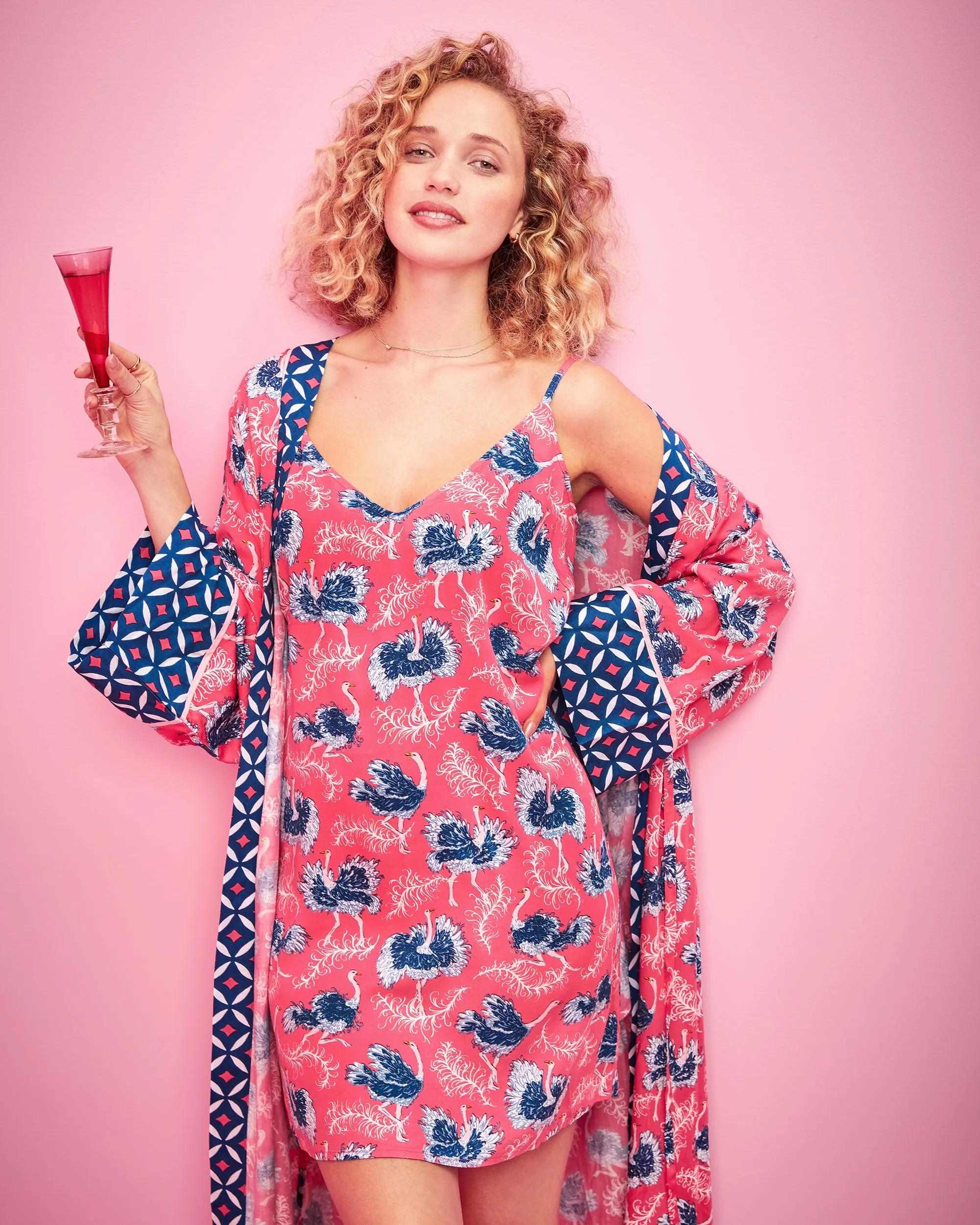 Ostrich Dance - Eco Satin Chic To Sleep Shortie - Fancy Pink sold by Printfresh product image thumbnail 3