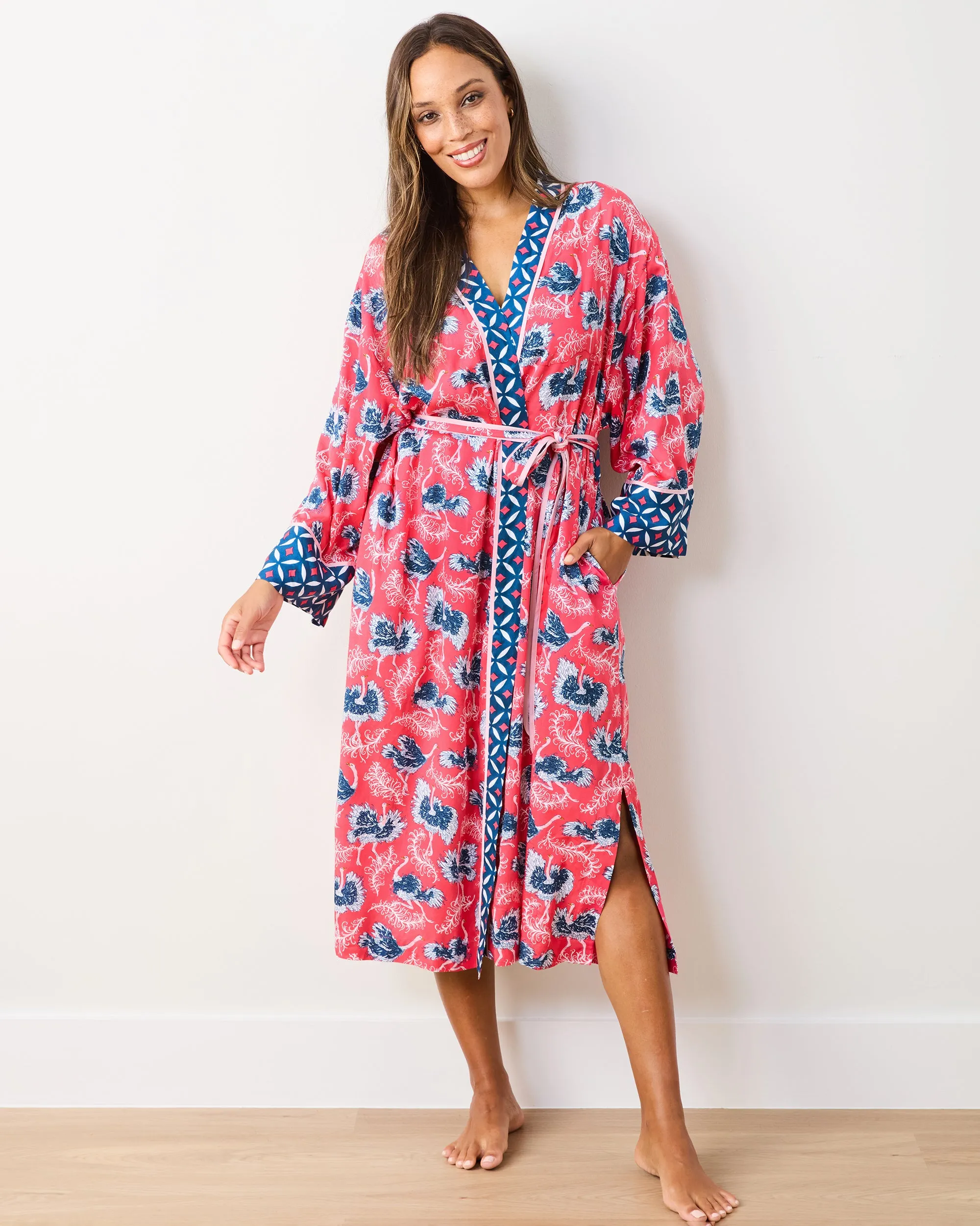 Ostrich Dance - Eco Satin Robe - Fancy Pink sold by Printfresh product image thumbnail 2