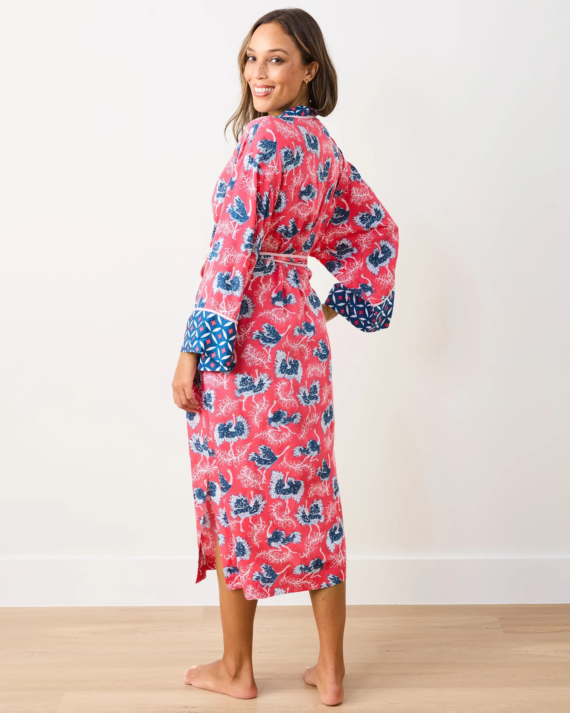 Ostrich Dance - Eco Satin Robe - Fancy Pink sold by Printfresh product image thumbnail 4