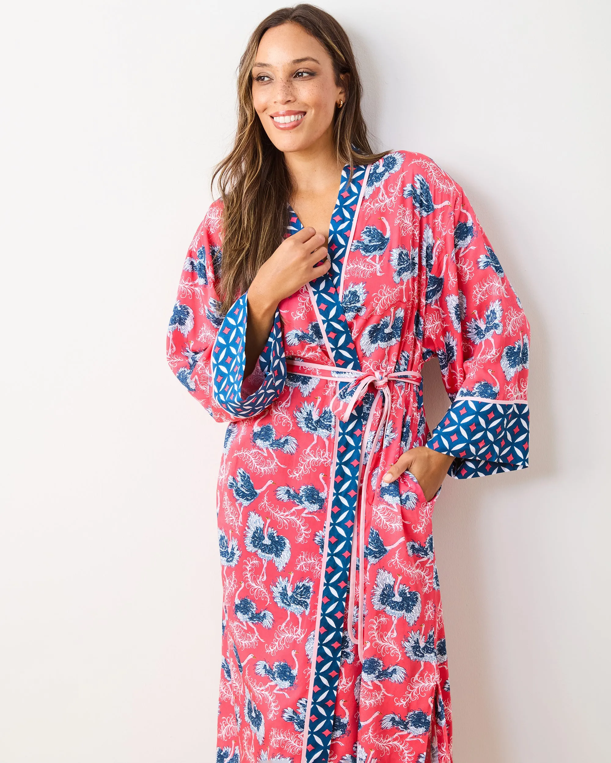 Ostrich Dance - Eco Satin Robe - Fancy Pink sold by Printfresh product image thumbnail 5
