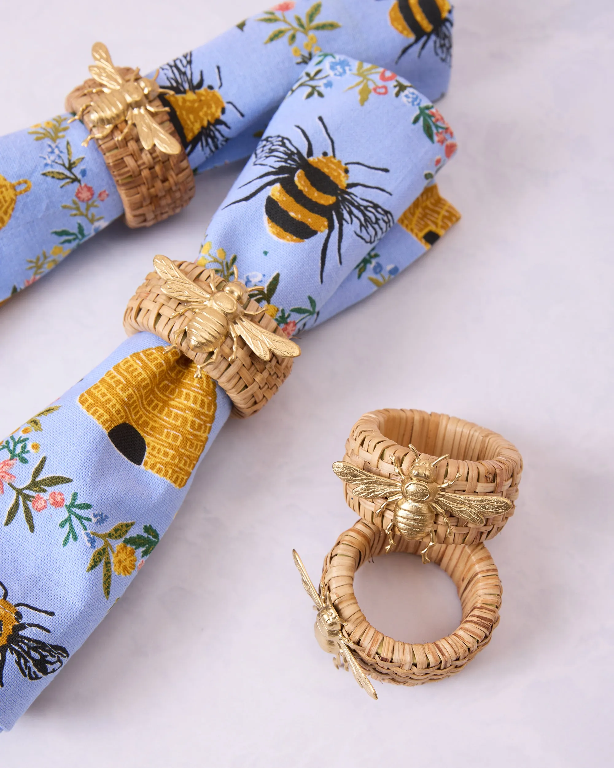Gold Bee - Rattan Napkin Rings Set Of 4 - Ten Twenty Six Designs sold by Printfresh