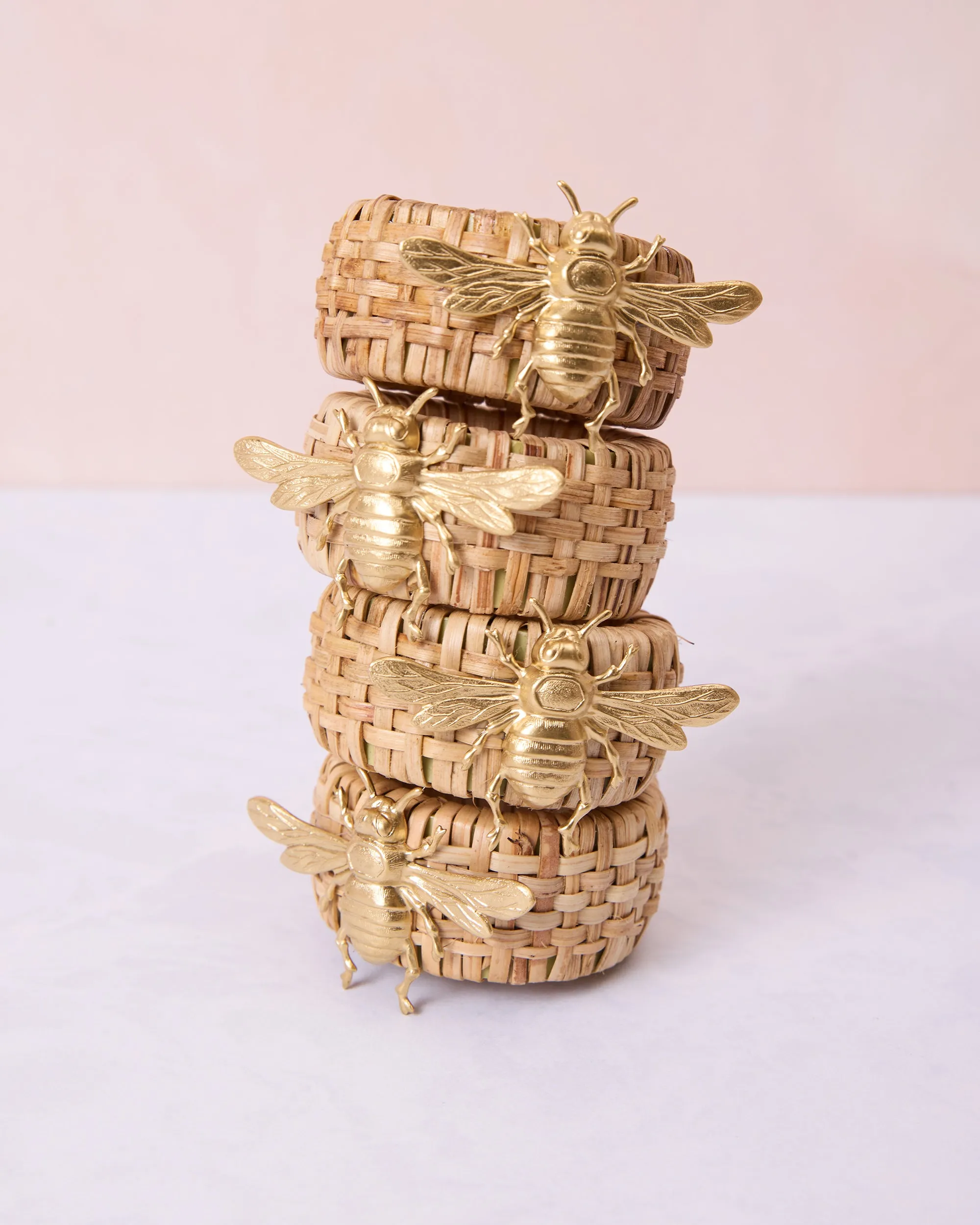 Gold Bee - Rattan Napkin Rings Set Of 4 - Ten Twenty Six Designs sold by Printfresh product image thumbnail 2