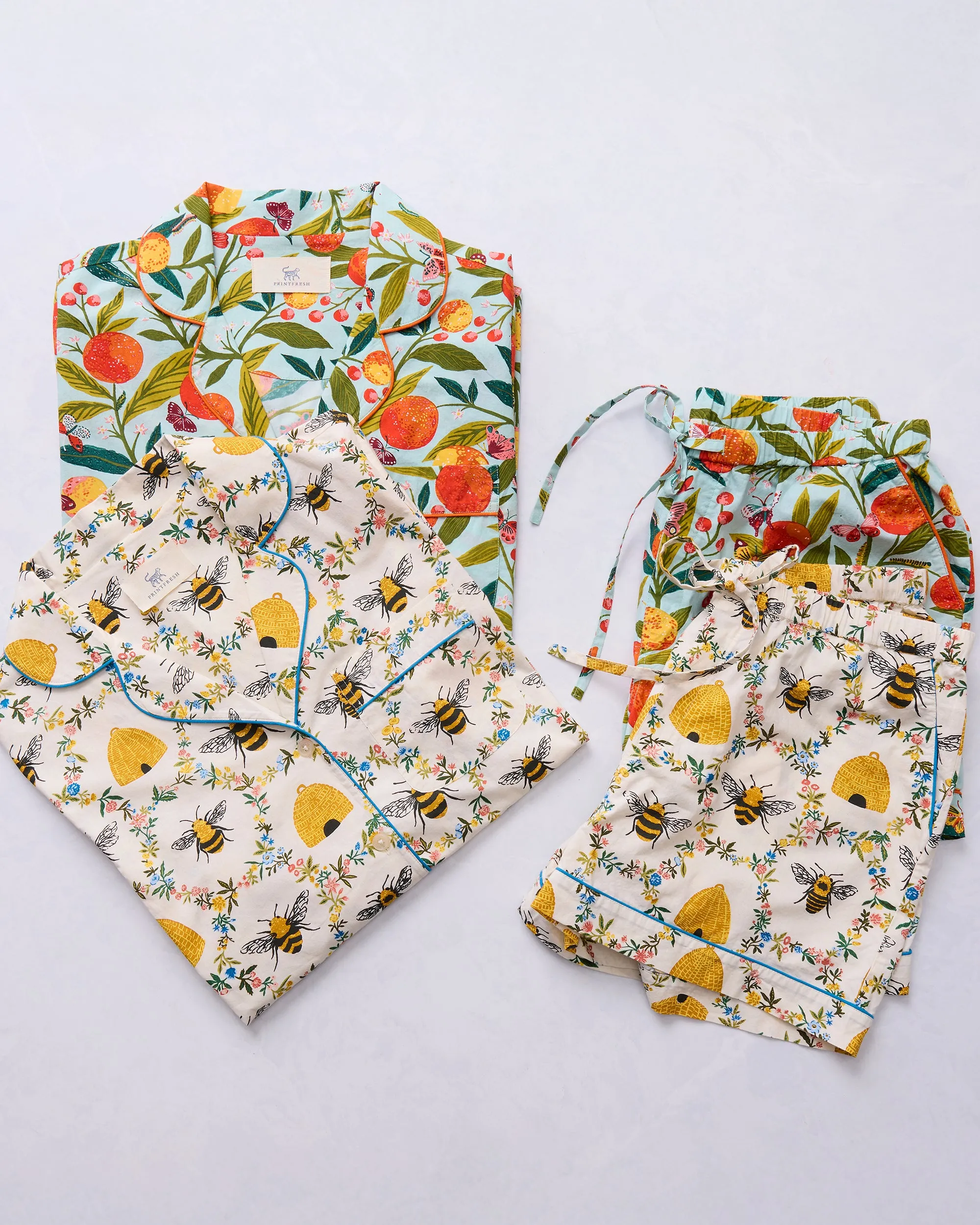Sweet Bee & Butterfly Groove - Short PJ Set Bundle - Cream & Soft Blue sold by Printfresh