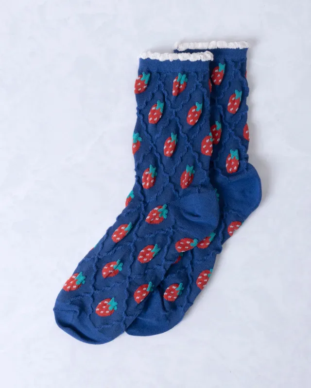 Blue Strawberry - Retro Casual Socks - Tiepology sold by Printfresh