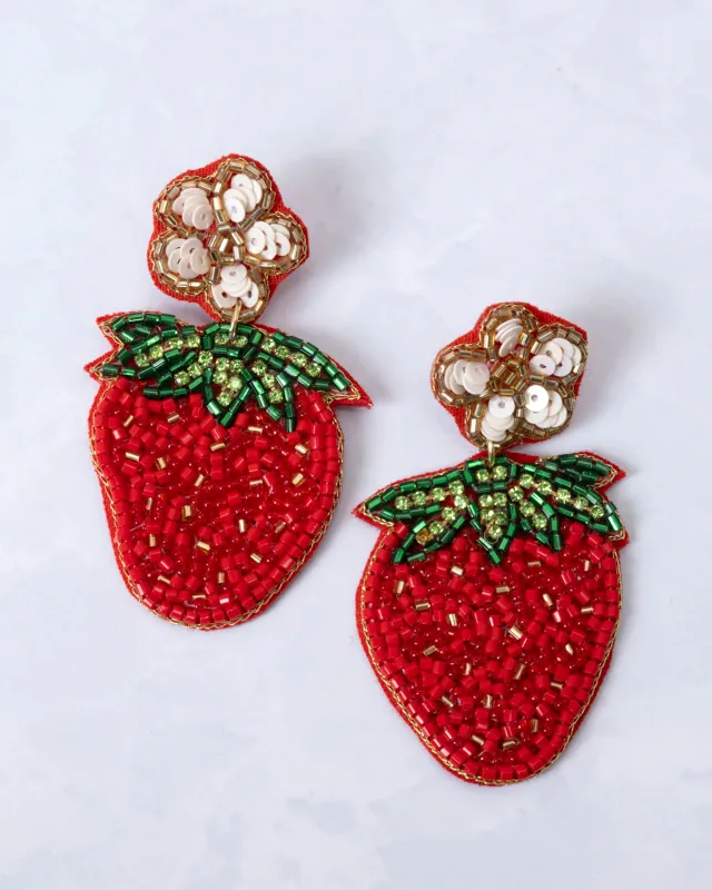 Red Strawberry - Seed Beaded Drop Earrings - Josslyn By Off The Wall sold by Printfresh