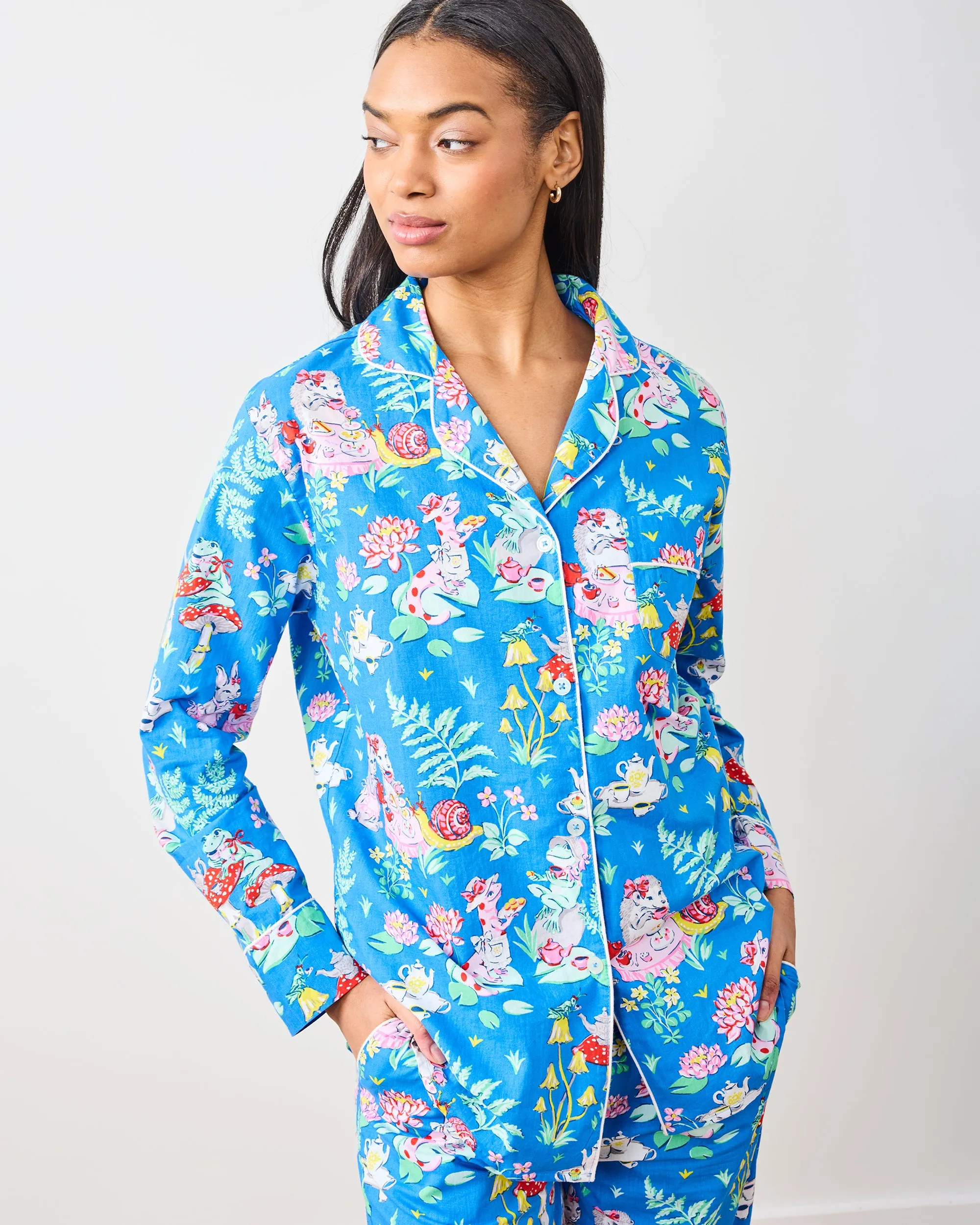 Tea Party - Long PJ Set - Soft Cobalt sold by Printfresh product image thumbnail 3
