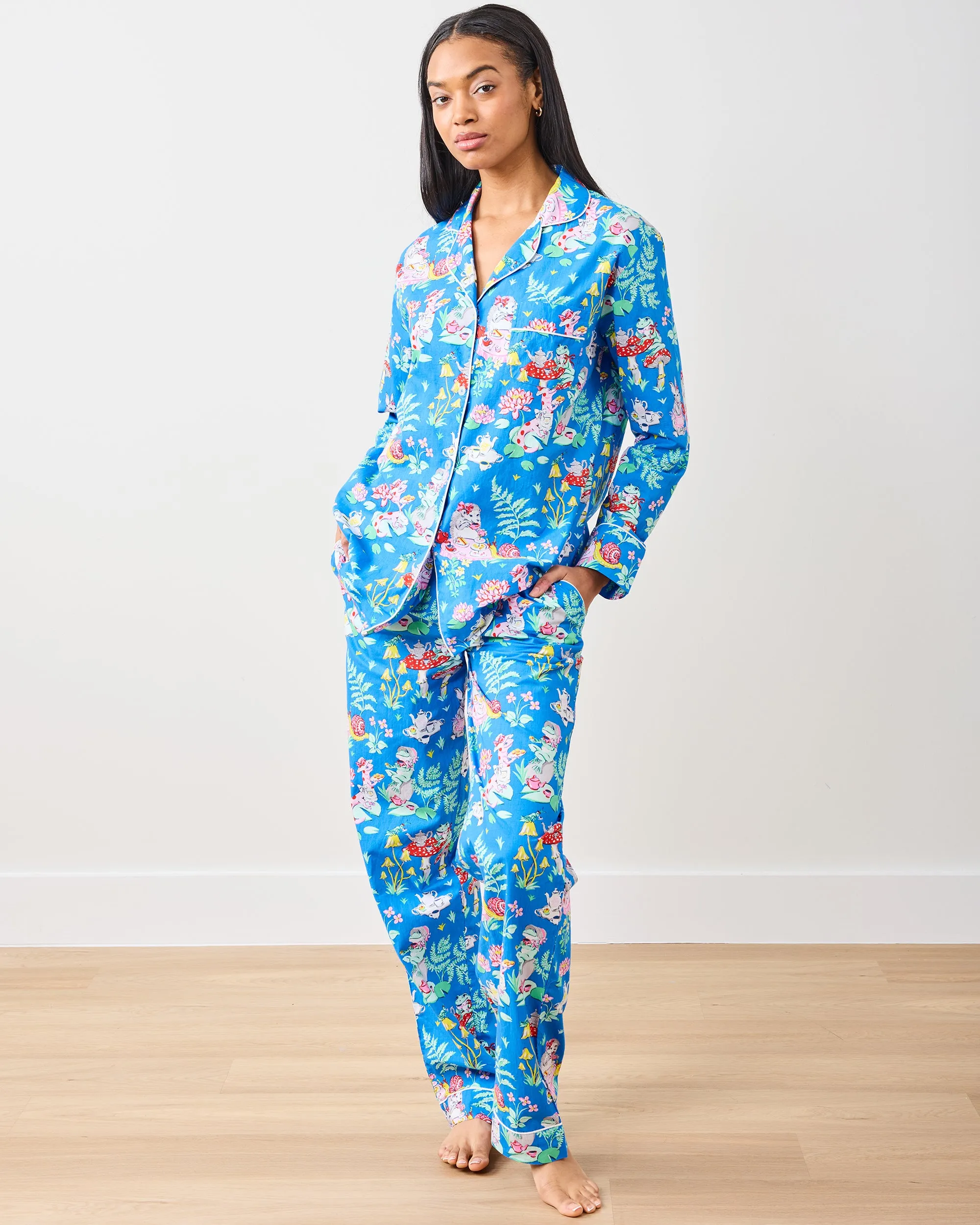 Tea Party - Long PJ Set - Soft Cobalt sold by Printfresh product image thumbnail 4