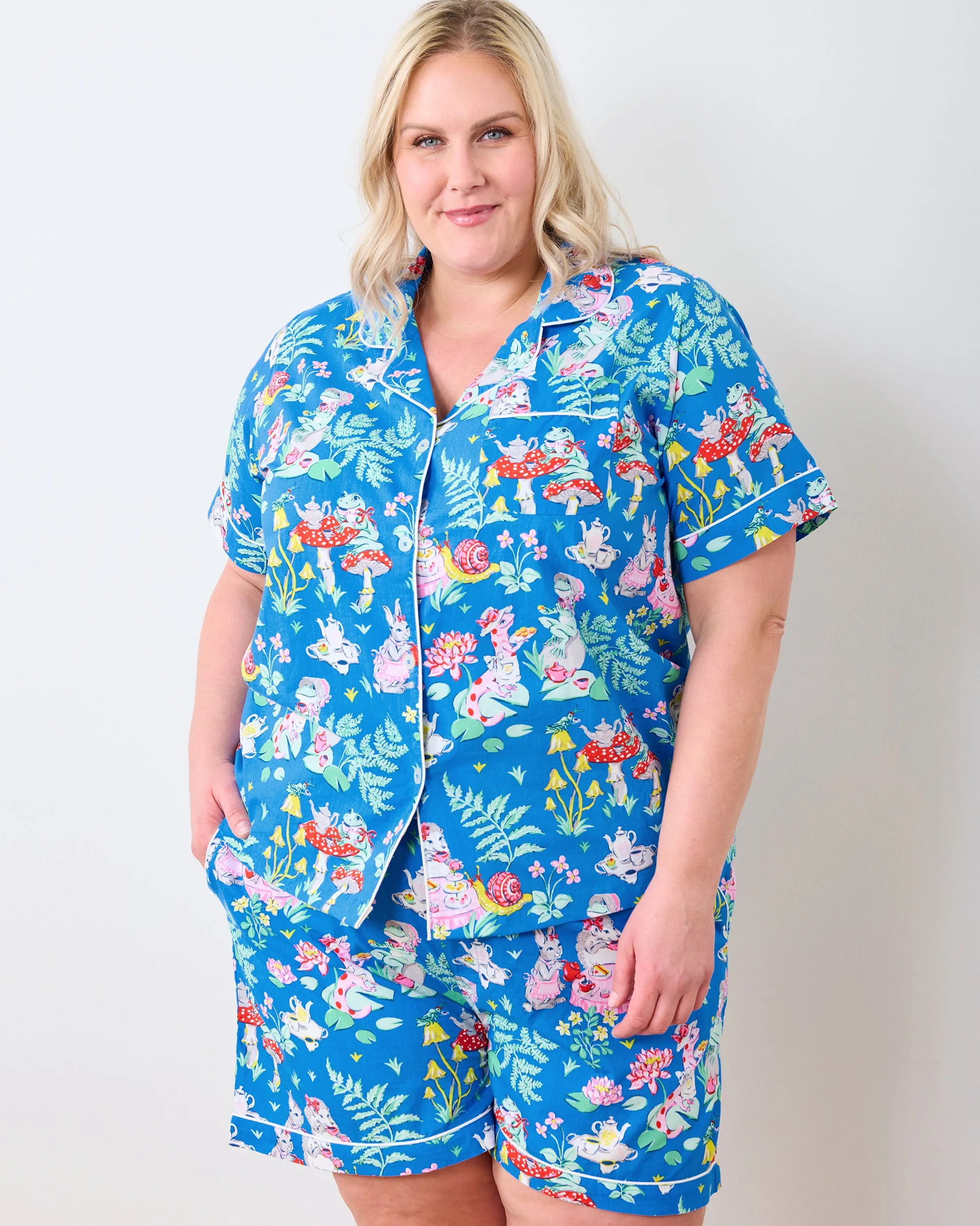 Tea Party - Short PJ Set - Soft Cobalt sold by Printfresh product image thumbnail 2