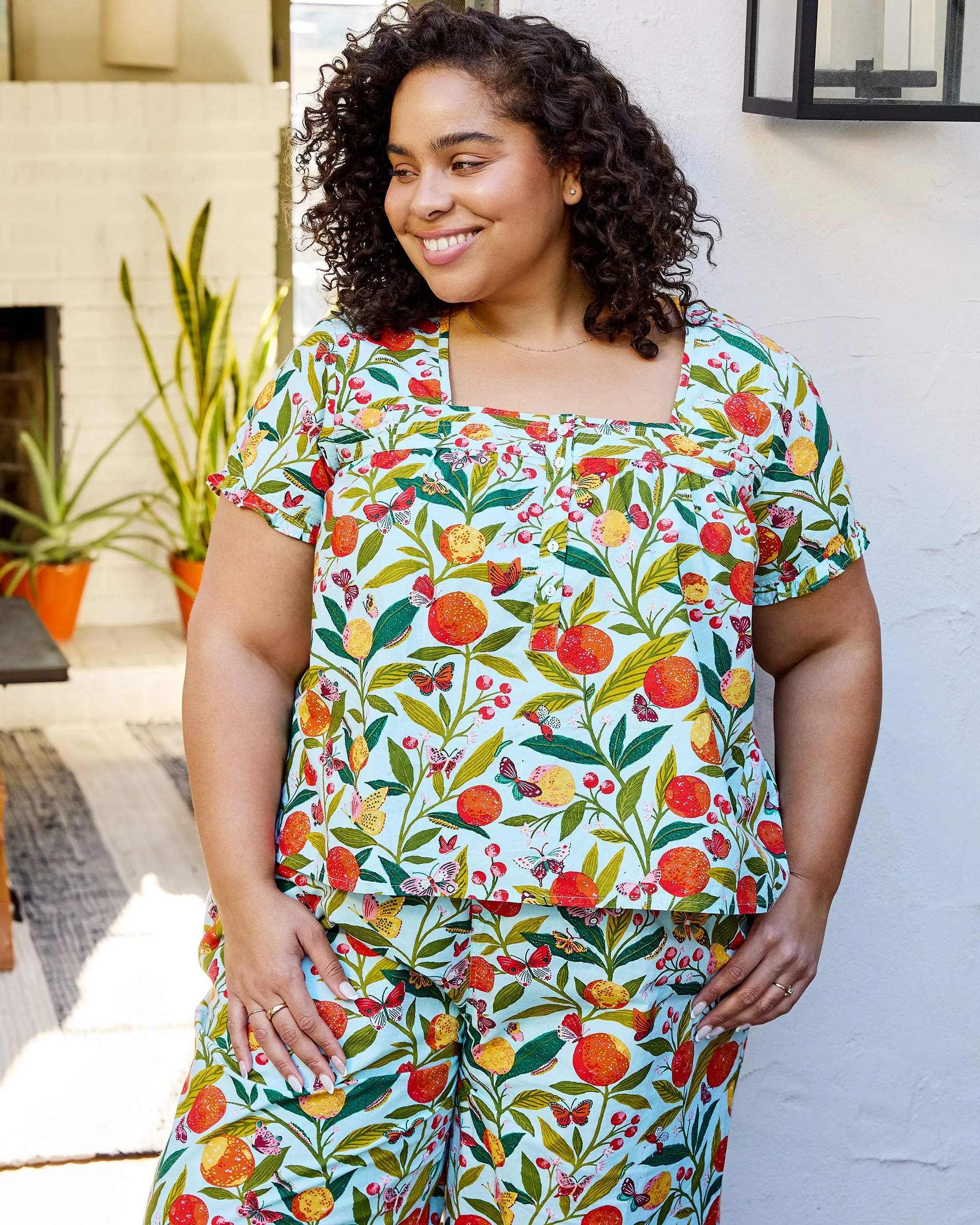 Butterfly Grove - Pintuck Cropped Pant Set - Soft Blue sold by Printfresh