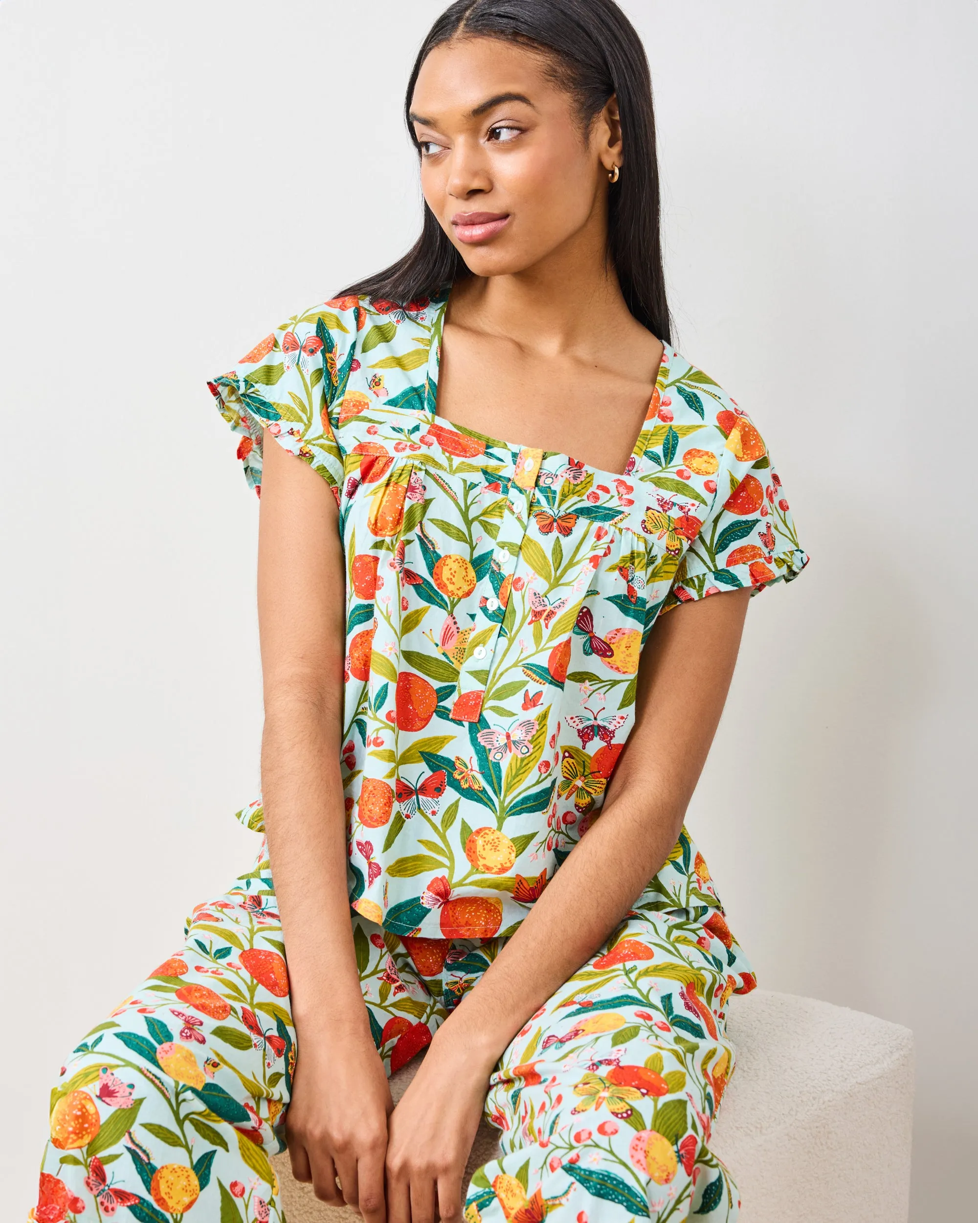 Butterfly Grove - Pintuck Cropped Pant Set - Soft Blue sold by Printfresh product image thumbnail 3