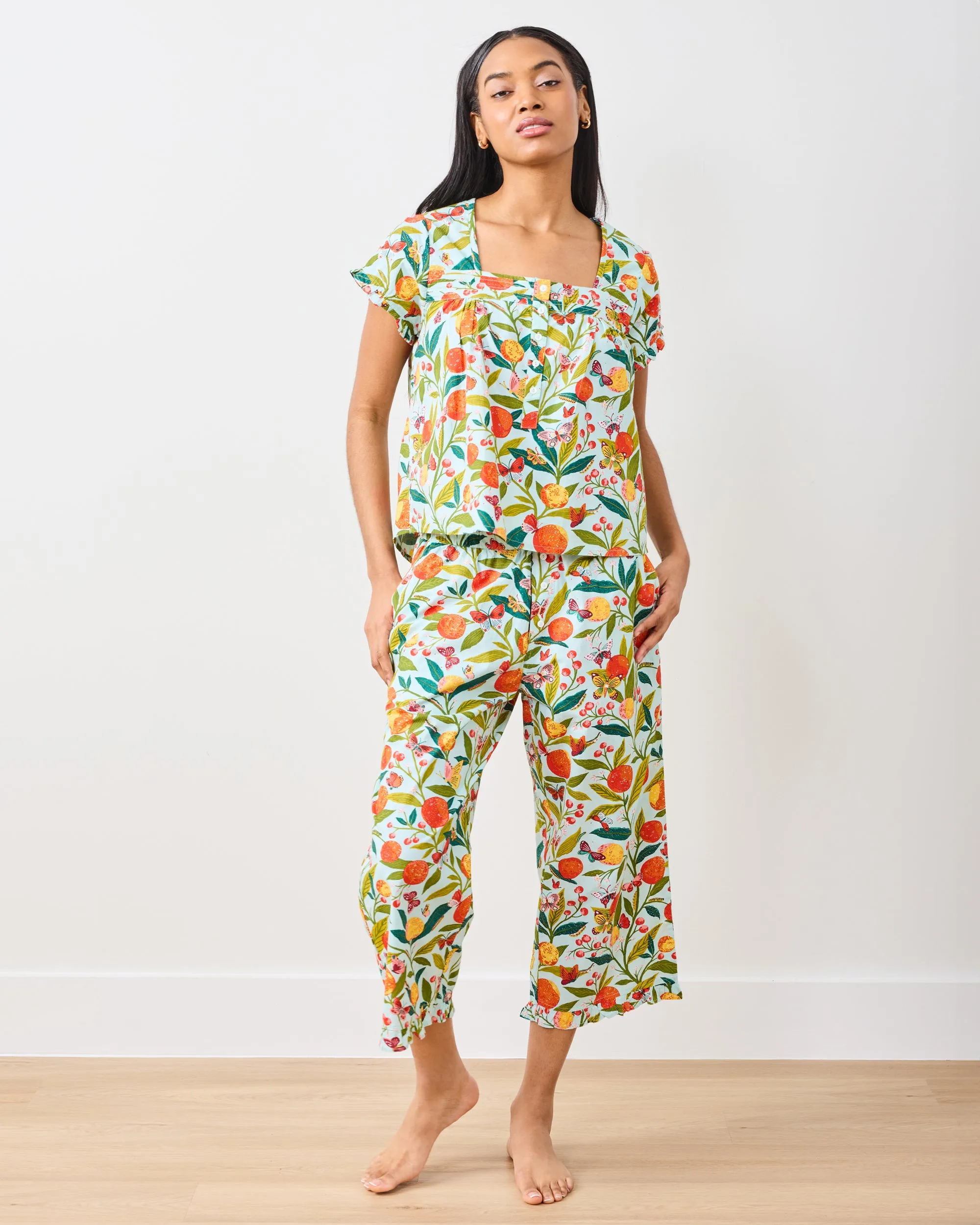 Butterfly Grove - Pintuck Cropped Pant Set - Soft Blue sold by Printfresh product image thumbnail 2