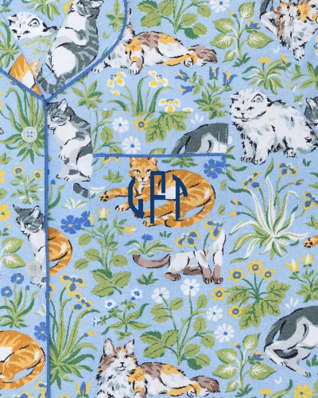 Must Love Cats - Short Sleeve Top & Cropped Pants Set - Cornflower sold by Printfresh