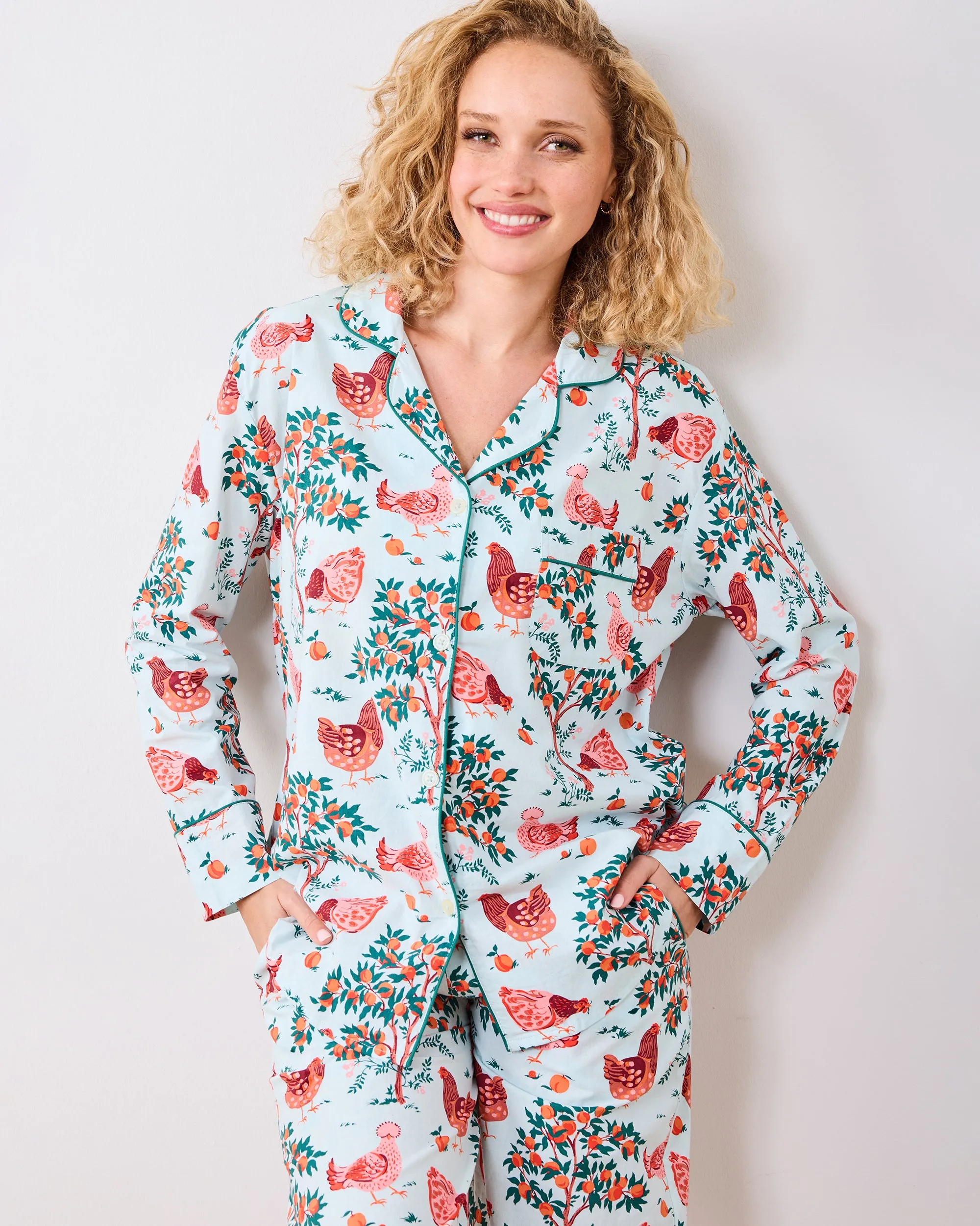 Hen House - Long PJ Set - Soft Blue sold by Printfresh