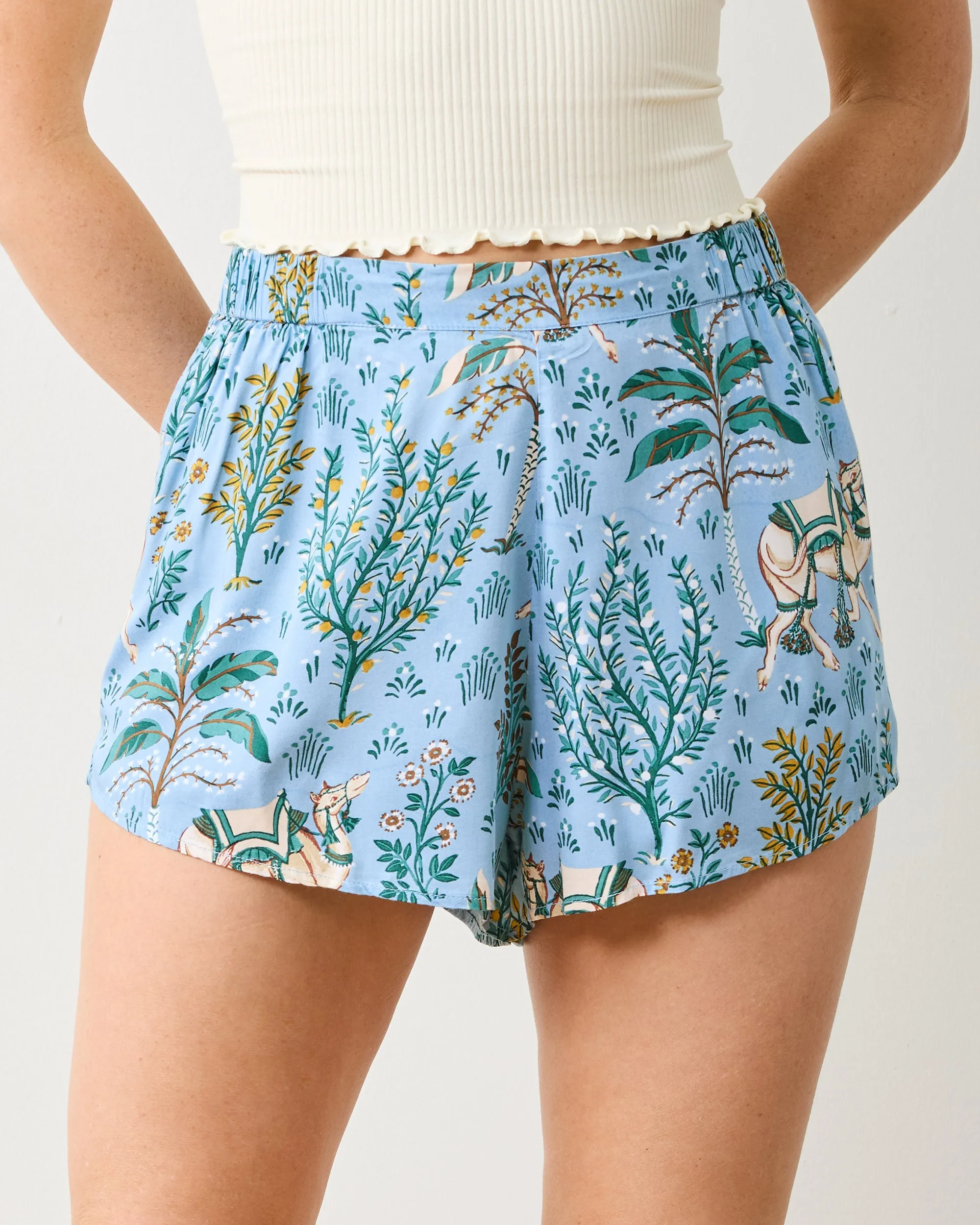 Camel's Courtyard - Eco Satin Sweet Dreams Shorts - Slate Blue sold by Printfresh
