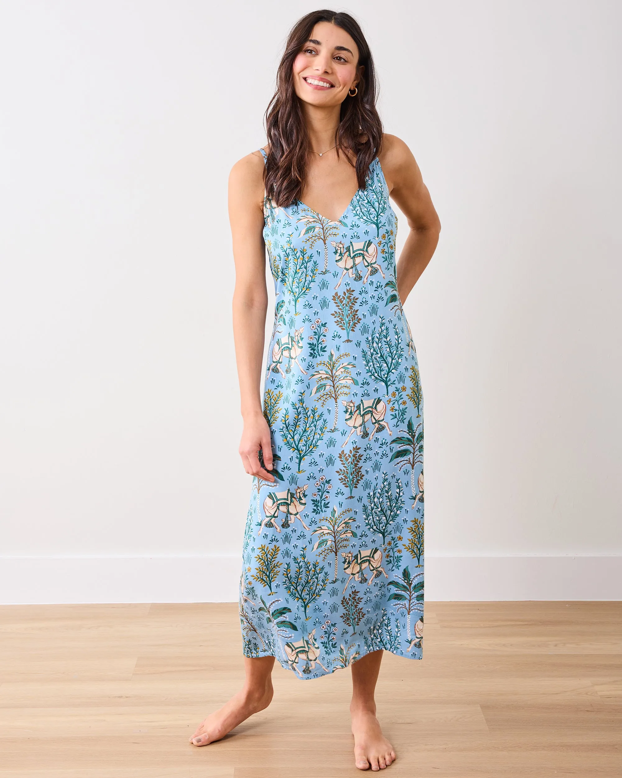 Camel's Courtyard - Eco Satin Chic To Sleep Nightie - Slate Blue sold by Printfresh product image thumbnail 3