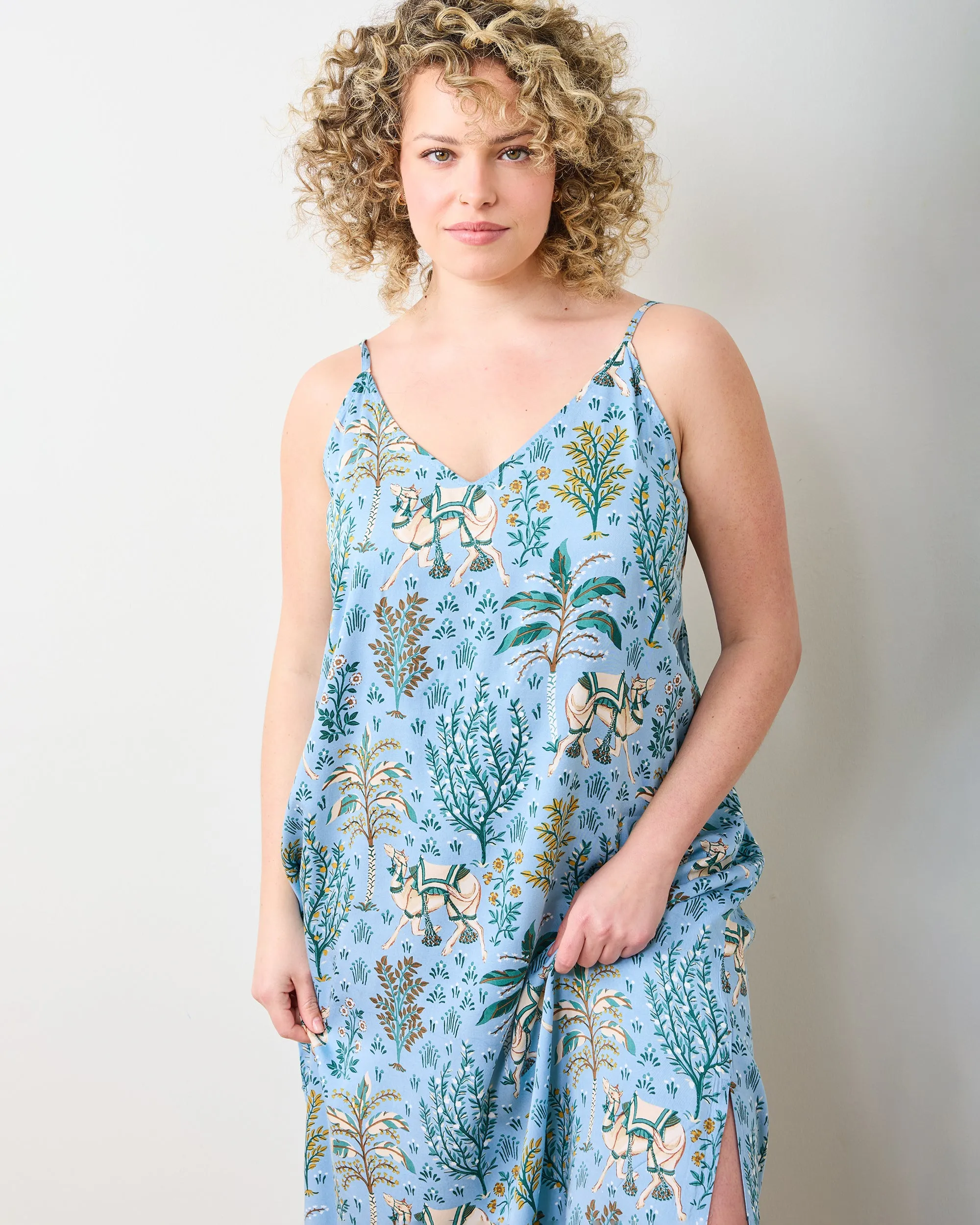 Camel's Courtyard - Eco Satin Chic To Sleep Nightie - Slate Blue sold by Printfresh product image thumbnail 2