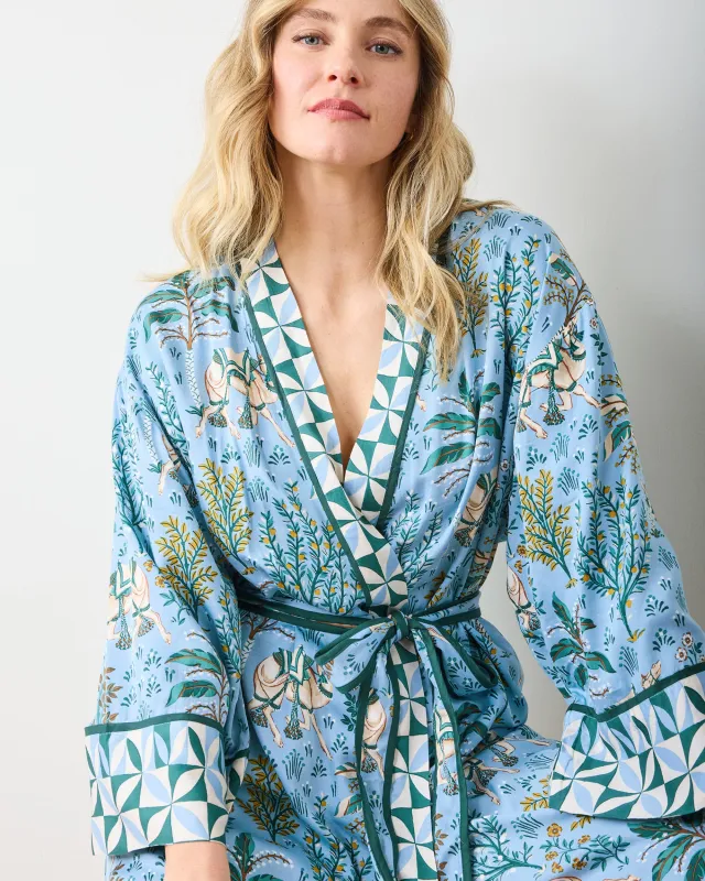 Camel's Courtyard - Eco Satin Robe - Slate Blue sold by Printfresh