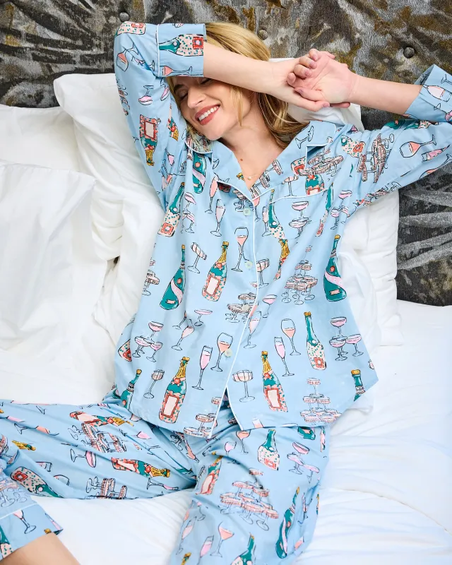 Champagne Tower - Tall Long PJ Set - Soft Blue sold by Printfresh