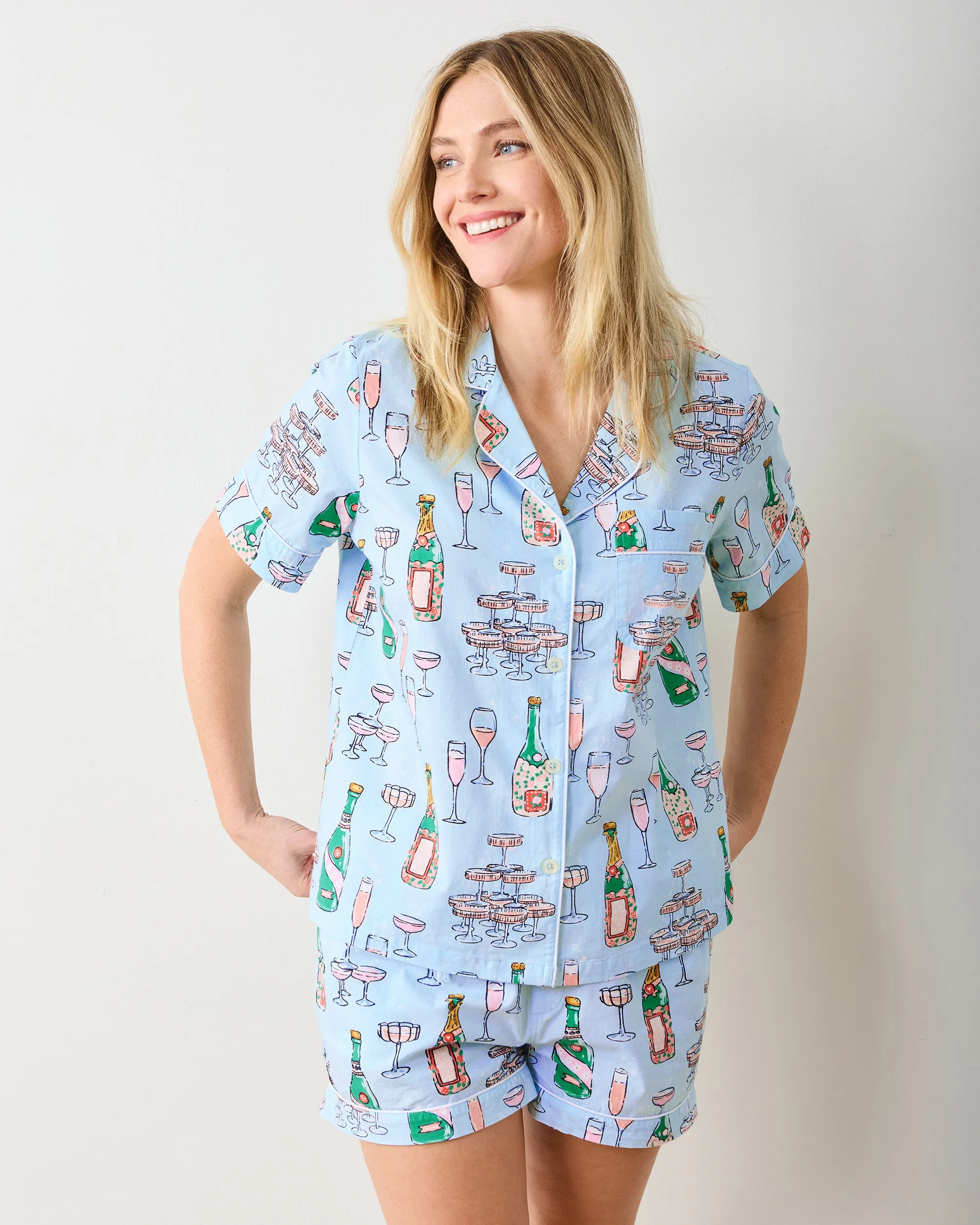 Champagne Tower - Short PJ Set - Soft Blue sold by Printfresh