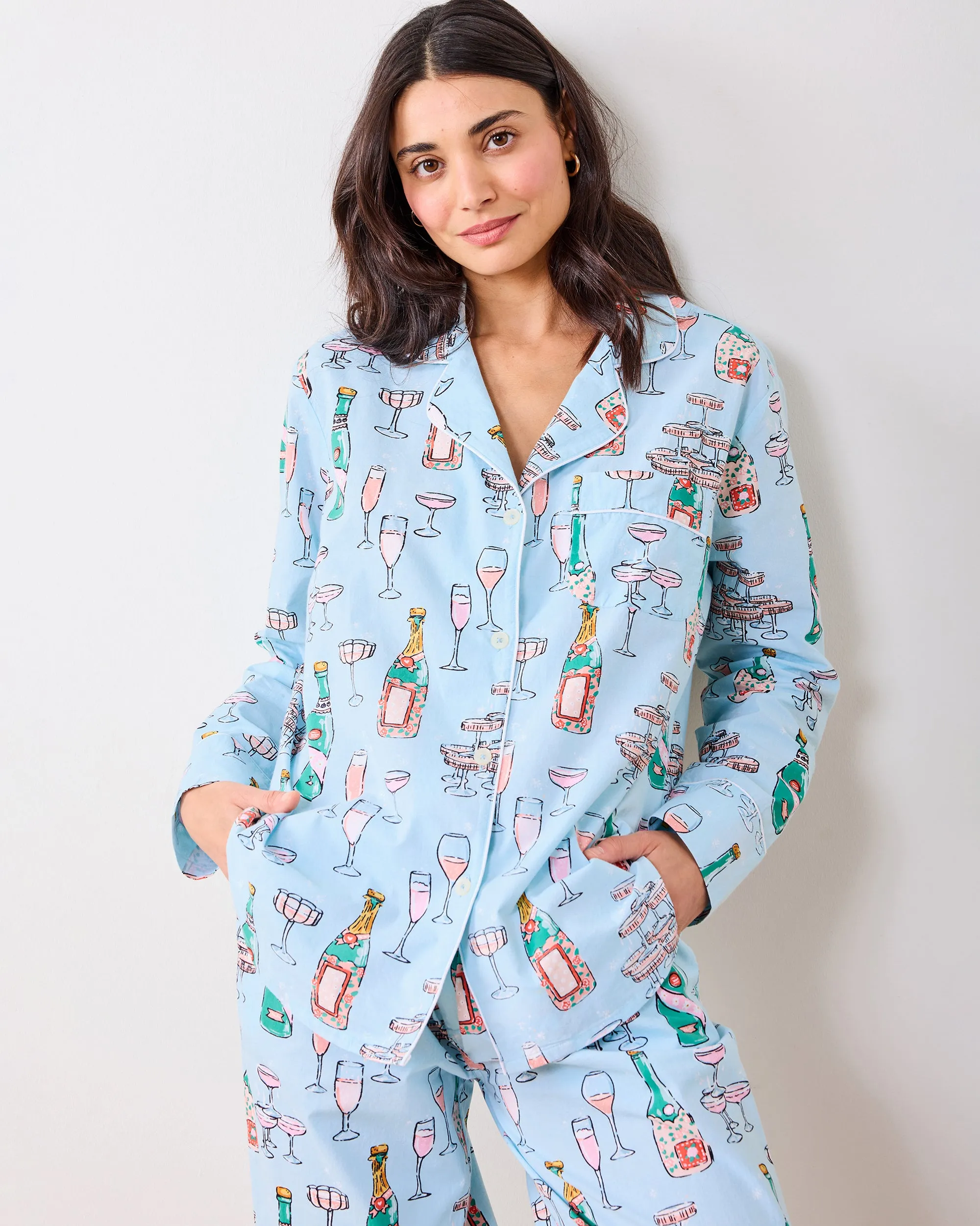 Champagne Tower - Petite Long PJ Set - Soft Blue sold by Printfresh