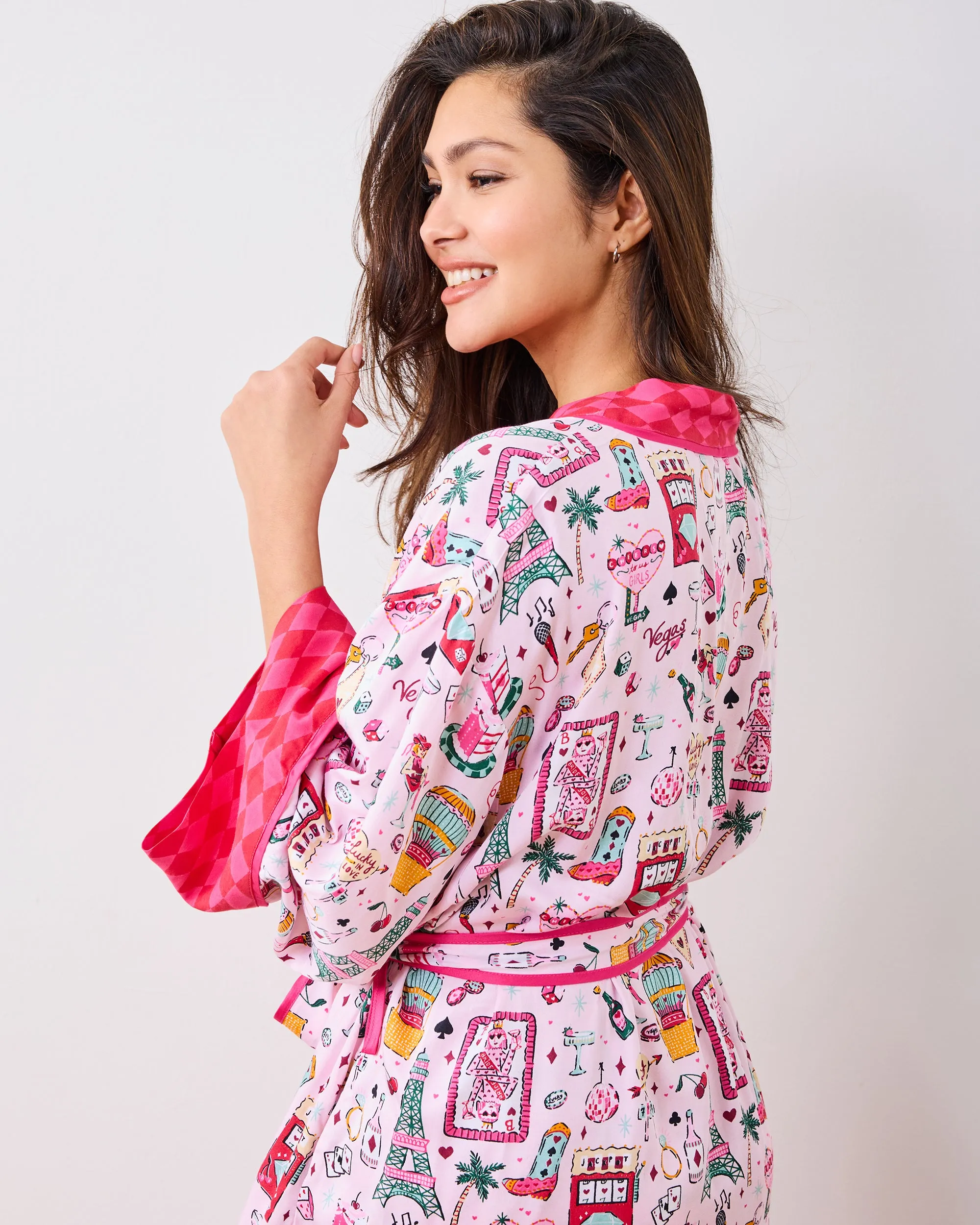 Viva Las Vegas - Eco Satin Robe - Lucky Pink sold by Printfresh product image thumbnail 5