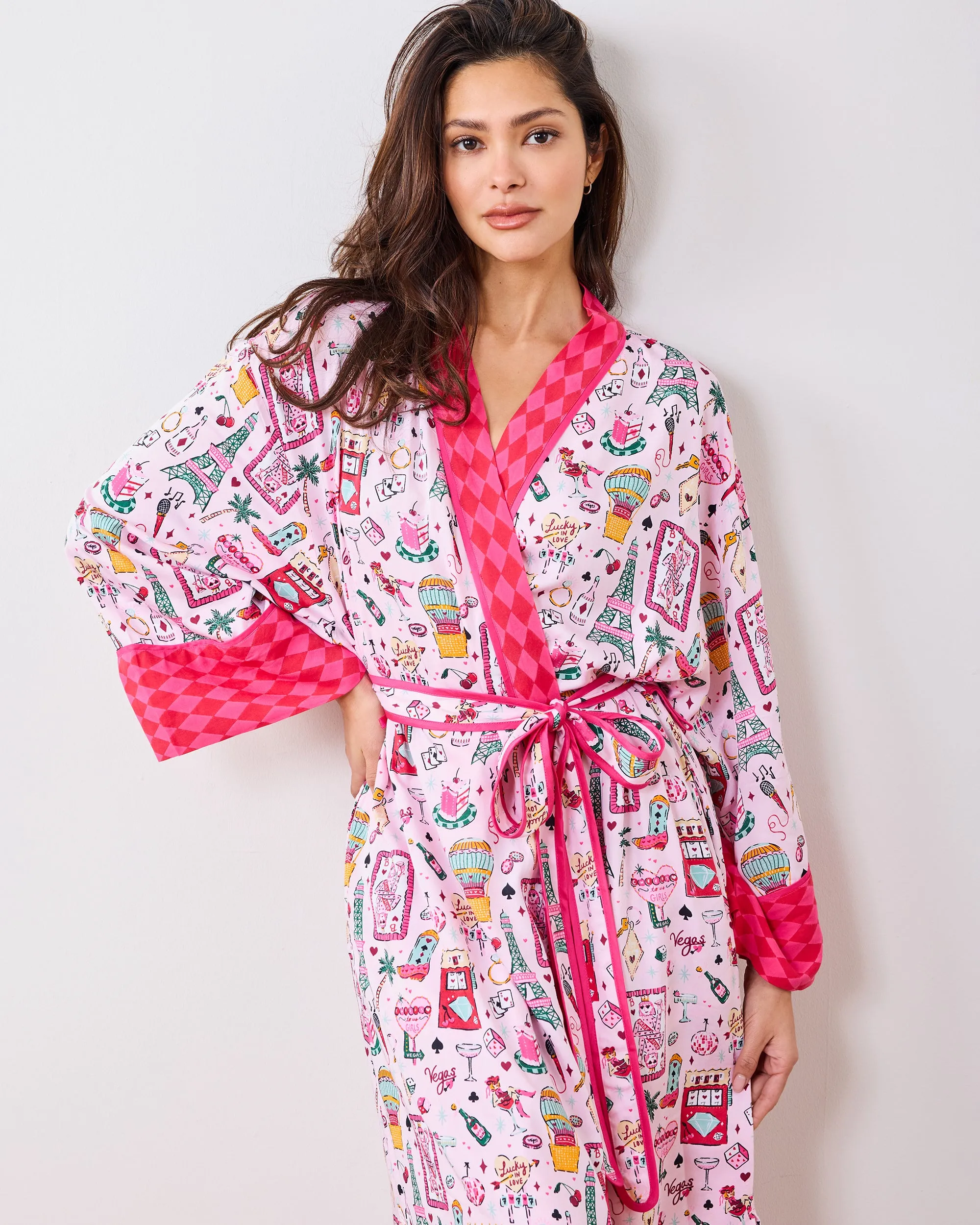 Viva Las Vegas - Eco Satin Robe - Lucky Pink sold by Printfresh