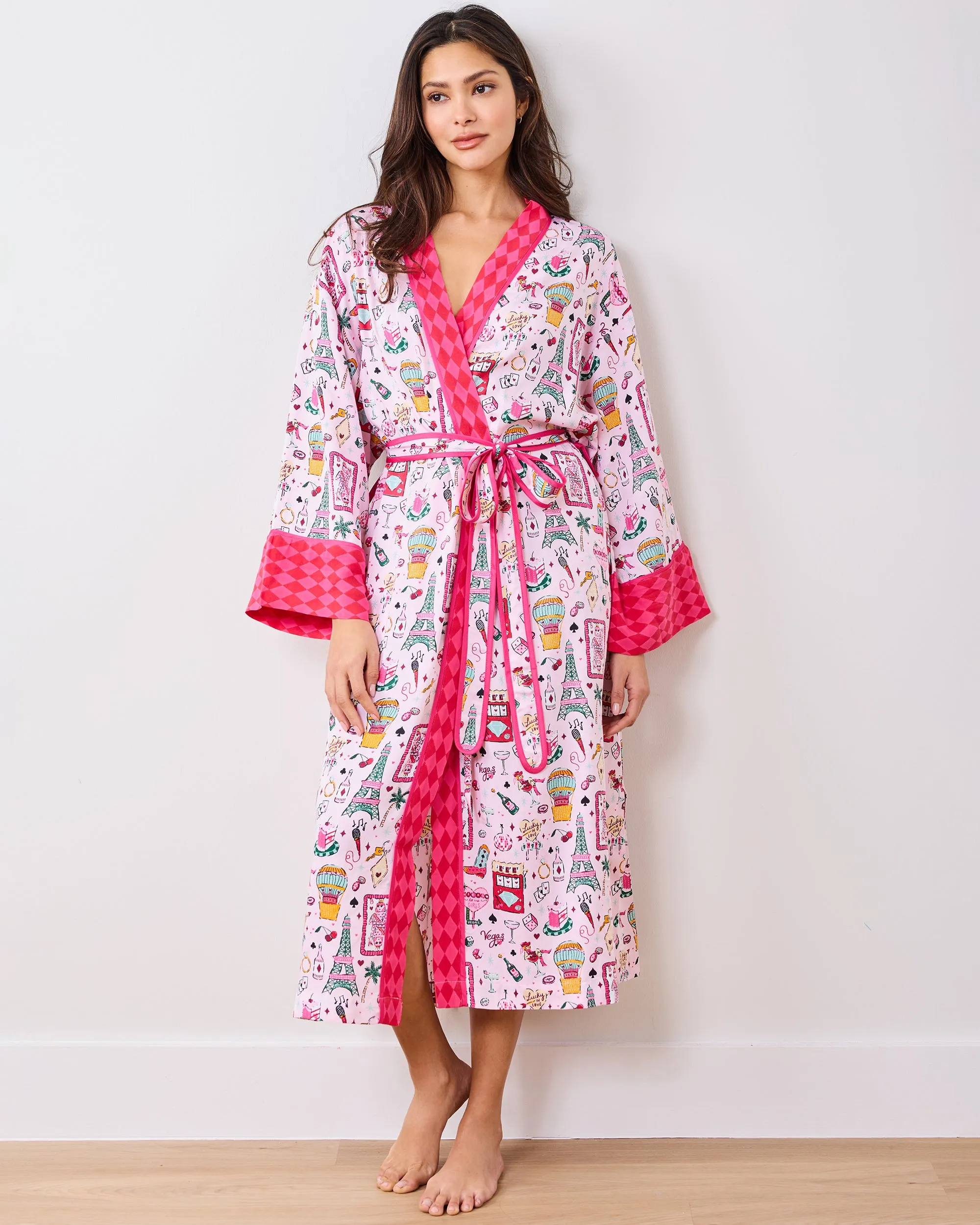 Viva Las Vegas - Eco Satin Robe - Lucky Pink sold by Printfresh product image thumbnail 3