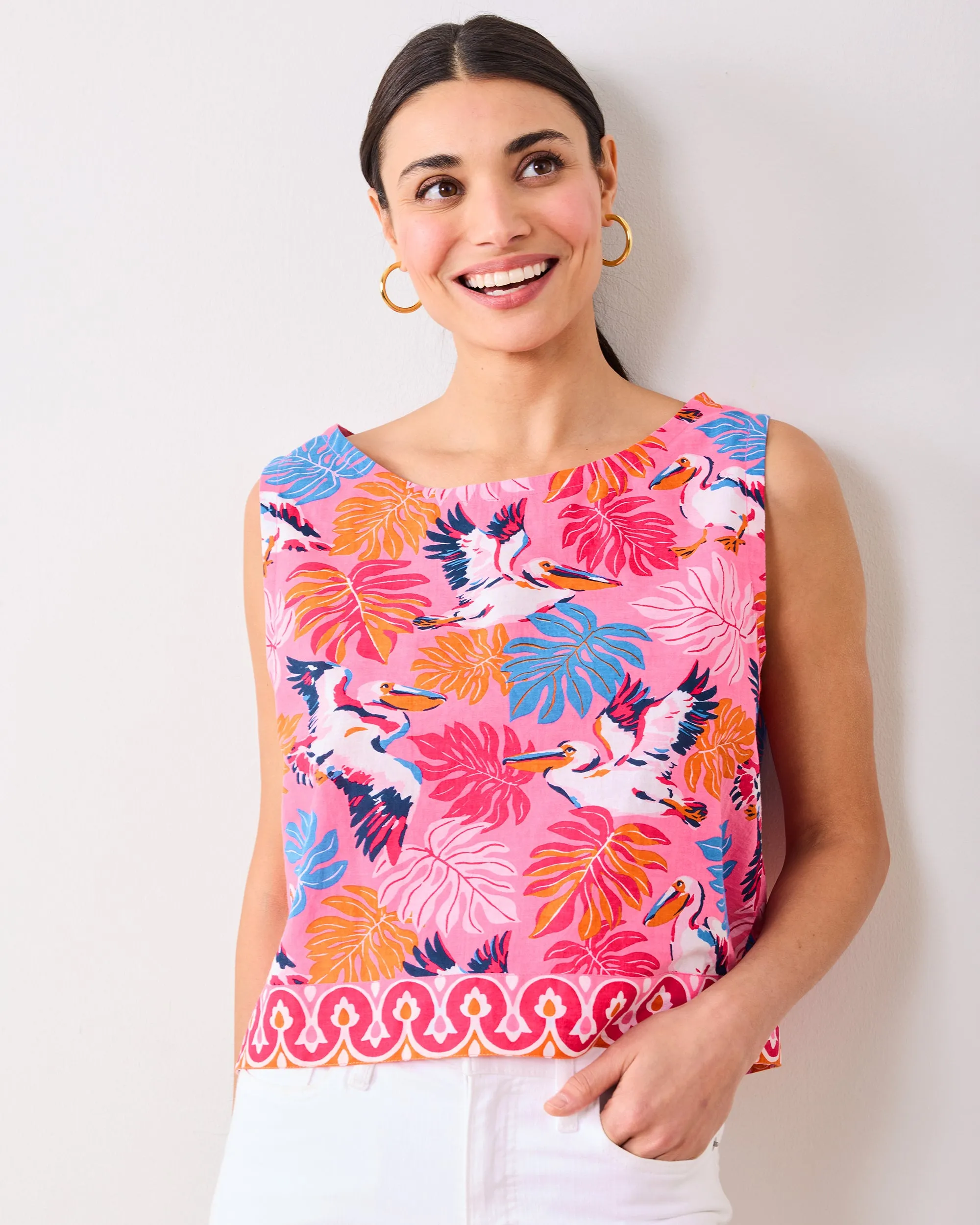Pelican Palms - Riviera Top - Marina Pink sold by Printfresh