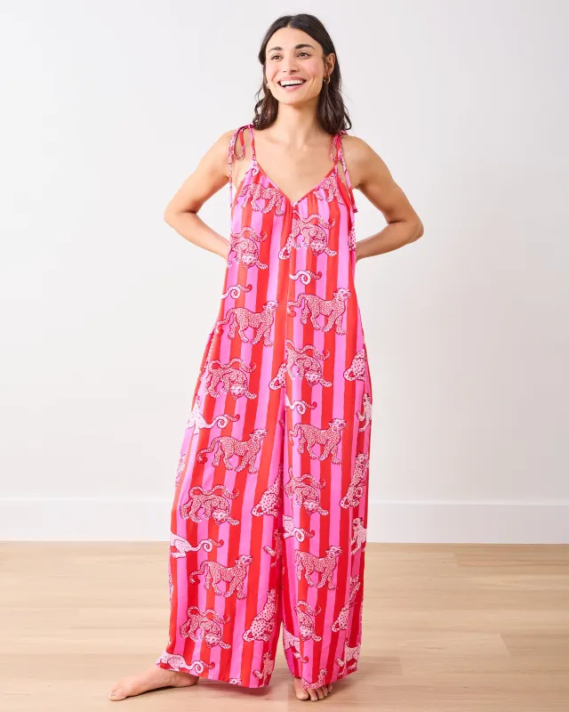 Leopard Stripes - Eco Satin Jaipur Jumpsuit - Pink Cabana sold by Printfresh