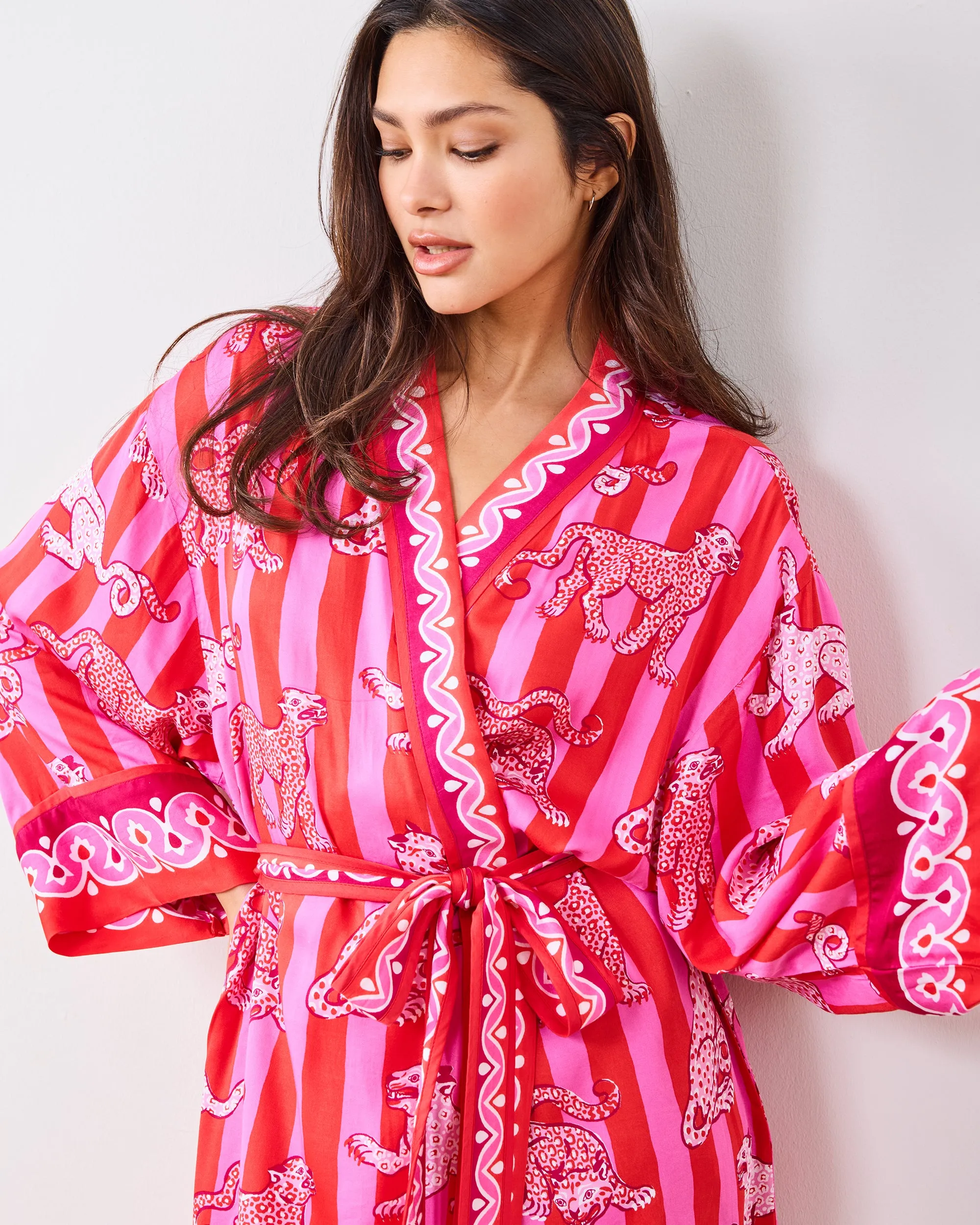 Leopard Stripes - Eco Satin Robe - Pink Cabana sold by Printfresh product image thumbnail 3
