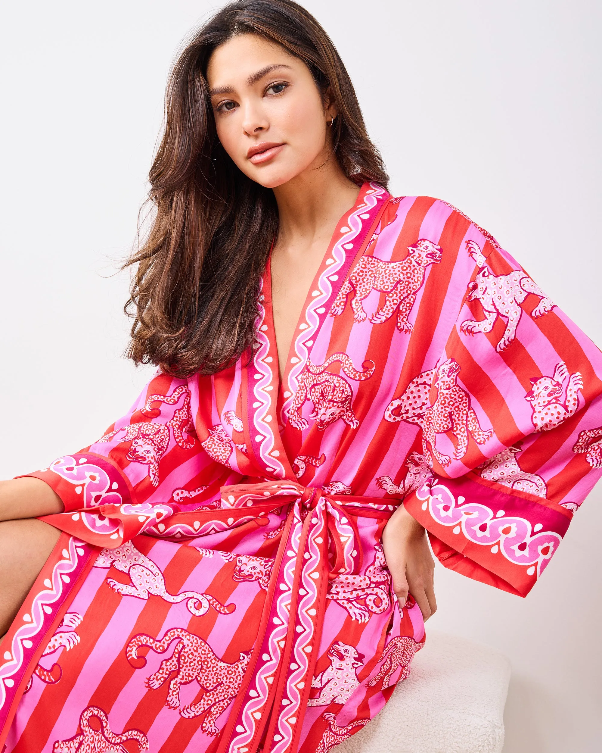 Leopard Stripes - Eco Satin Robe - Pink Cabana sold by Printfresh