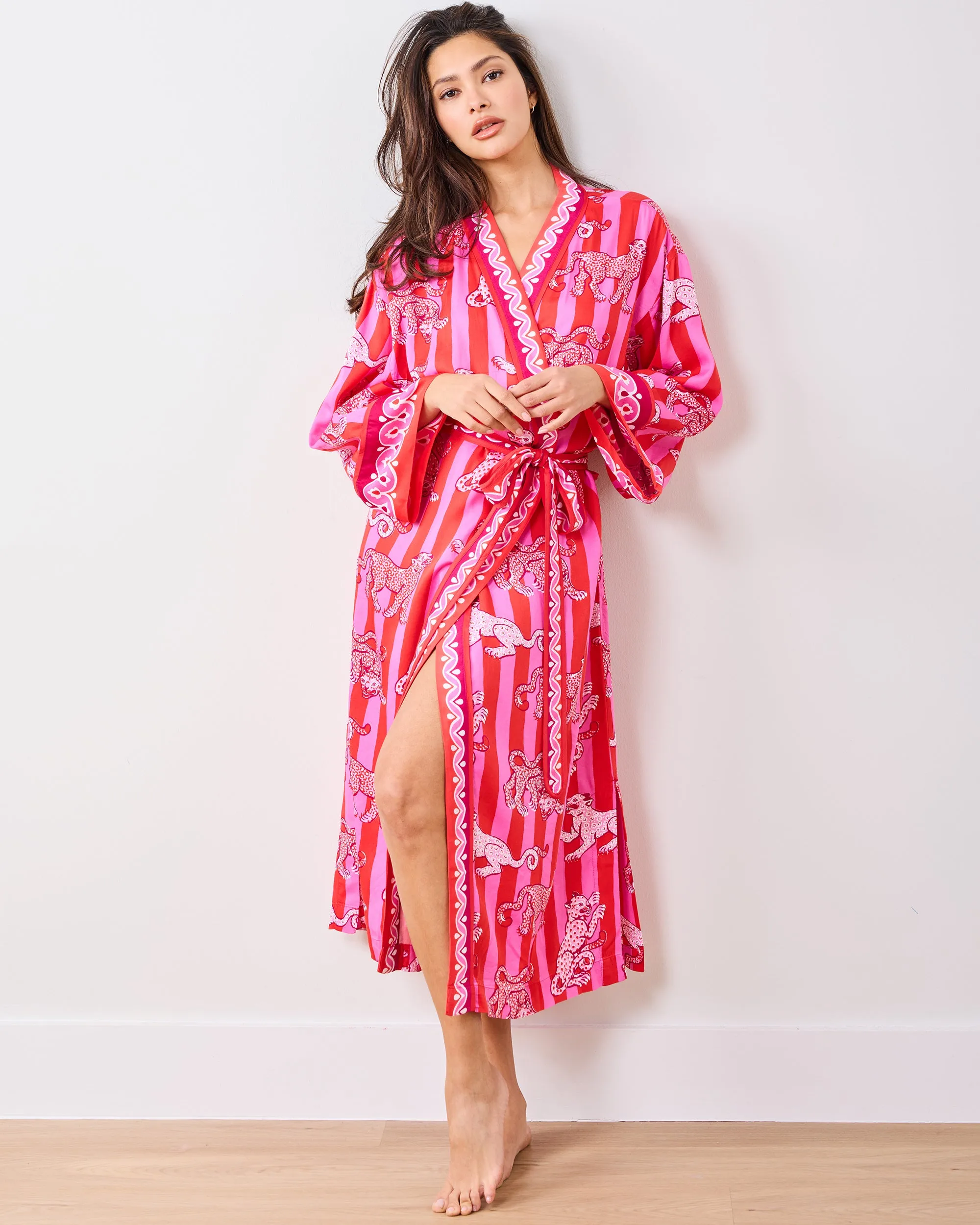 Leopard Stripes - Eco Satin Robe - Pink Cabana sold by Printfresh product image thumbnail 2