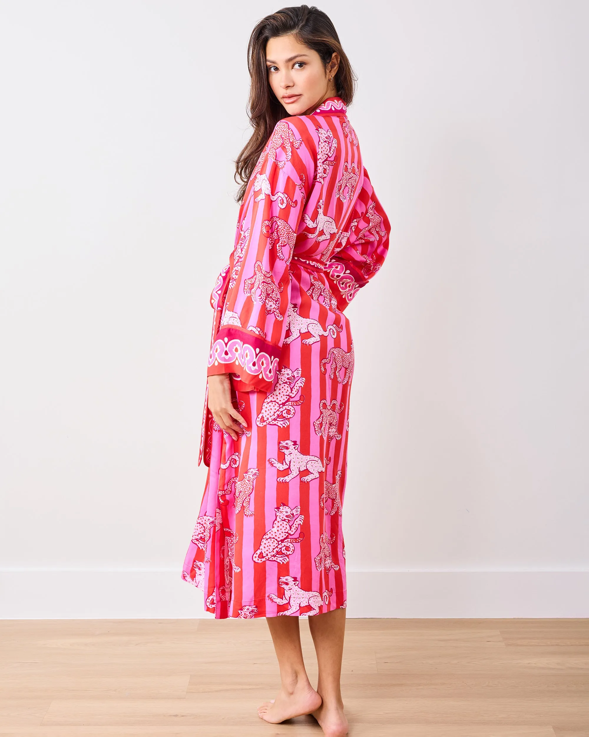 Leopard Stripes - Eco Satin Robe - Pink Cabana sold by Printfresh product image thumbnail 5